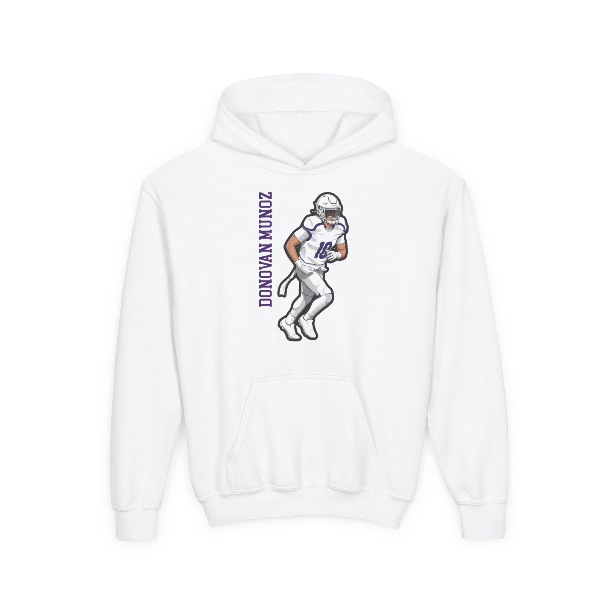 Youth Hoodie — character_name_vertical in White