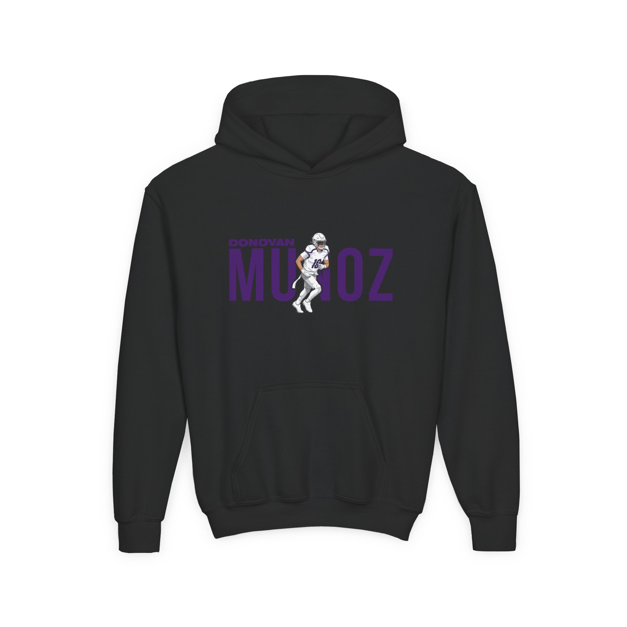 Youth Hoodie — character_player_name in Black