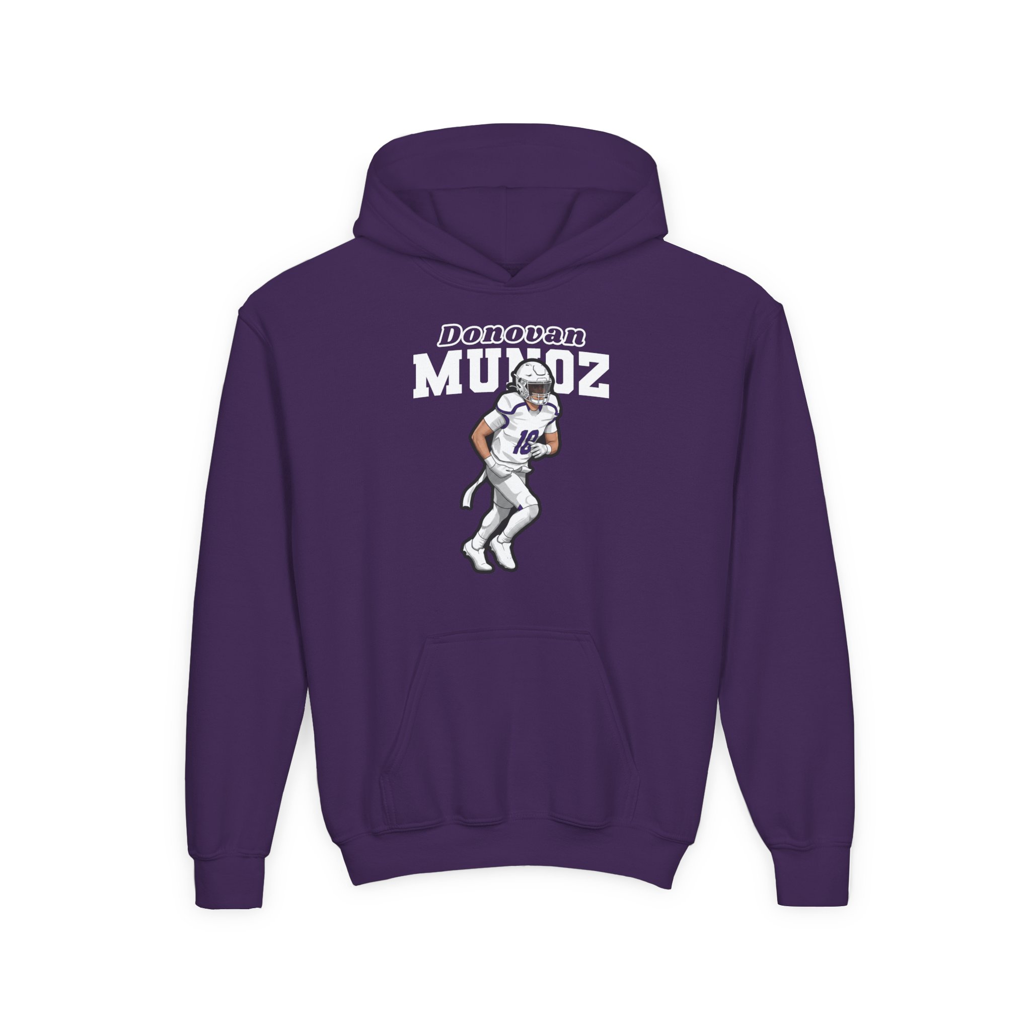 Youth Hoodie — character_name_arch in Purple