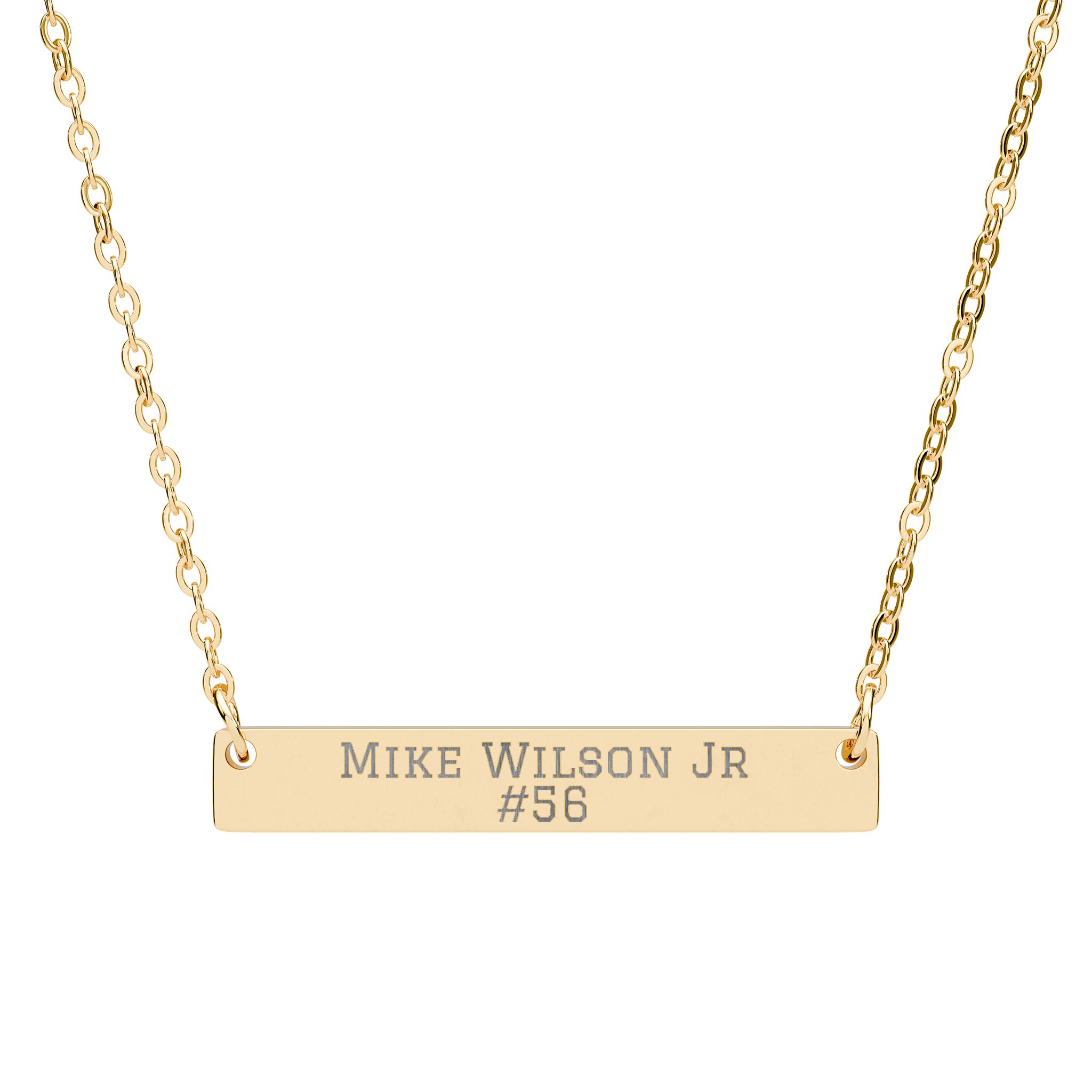 Engraved Bar Necklace — Name & Number in Gold