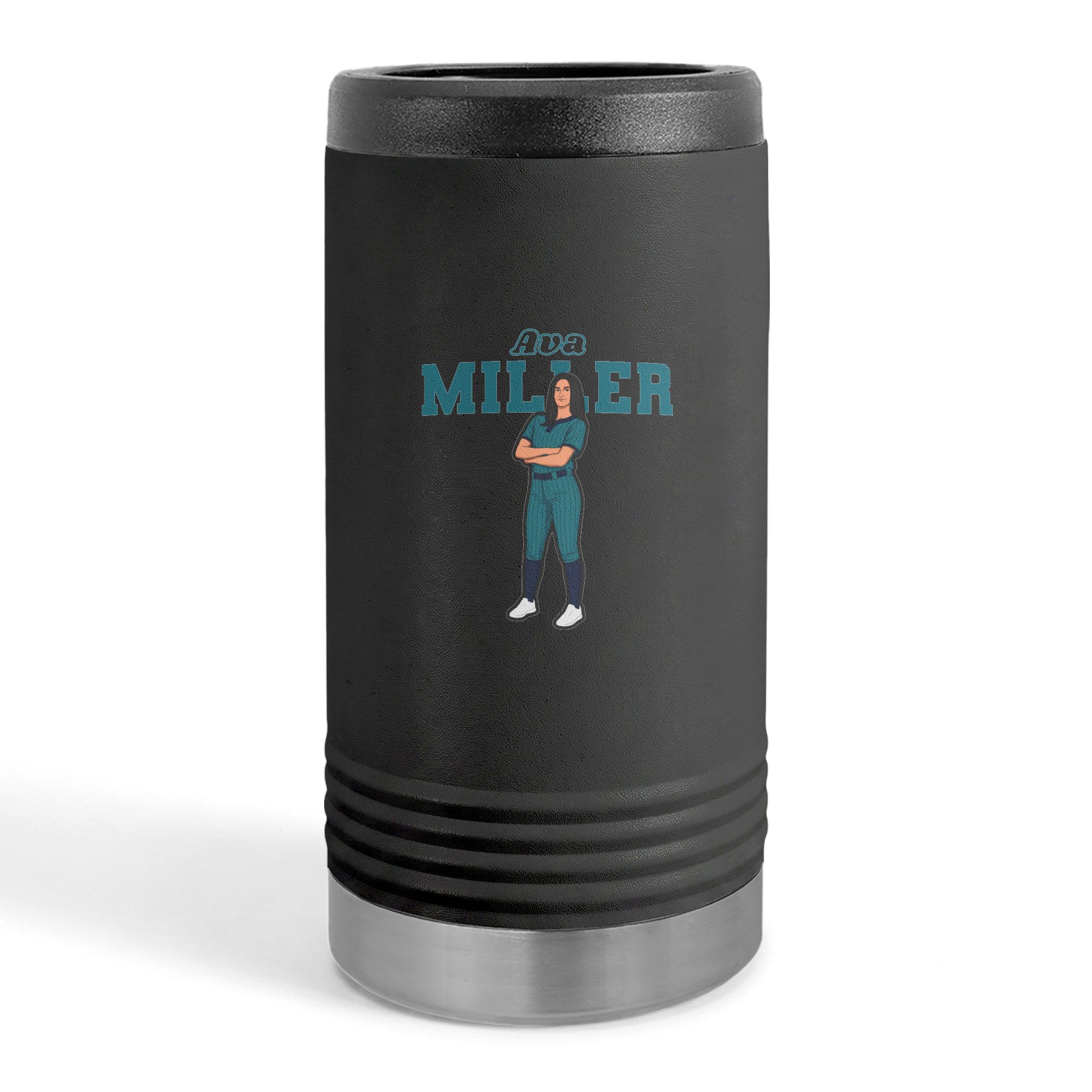 Slim Stainless Can Cooler — character_name_arch in Black