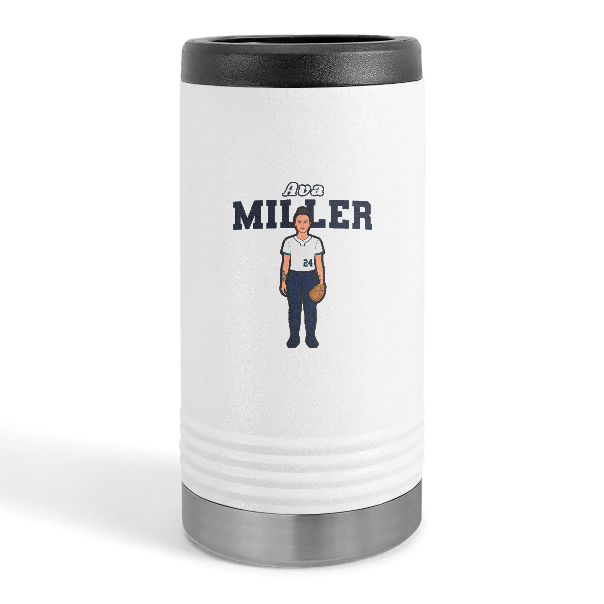 Slim Stainless Can Cooler — character_name_arch in White