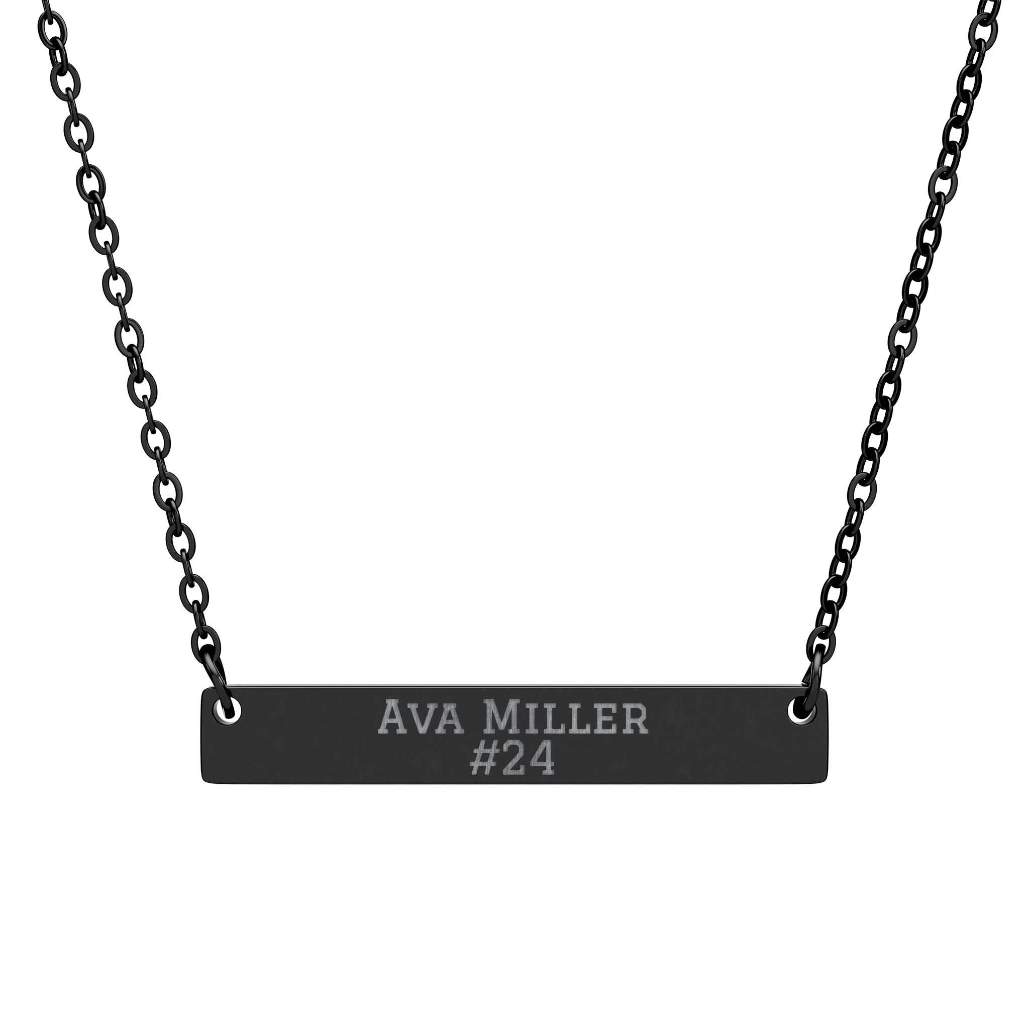 Engraved Bar Necklace — Name & Number in Black