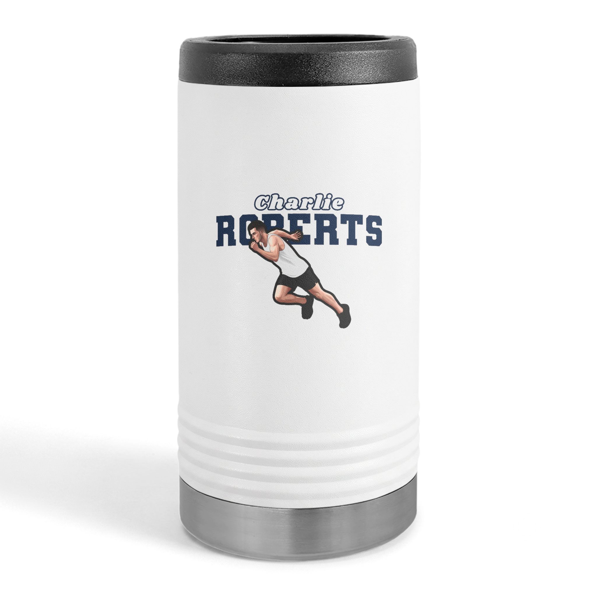 Slim Stainless Can Cooler — character_name_arch in White