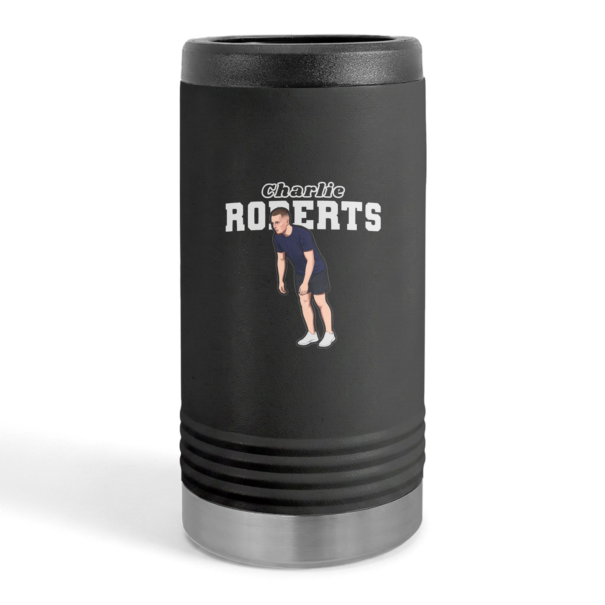 Slim Stainless Can Cooler — character_name_arch in Black