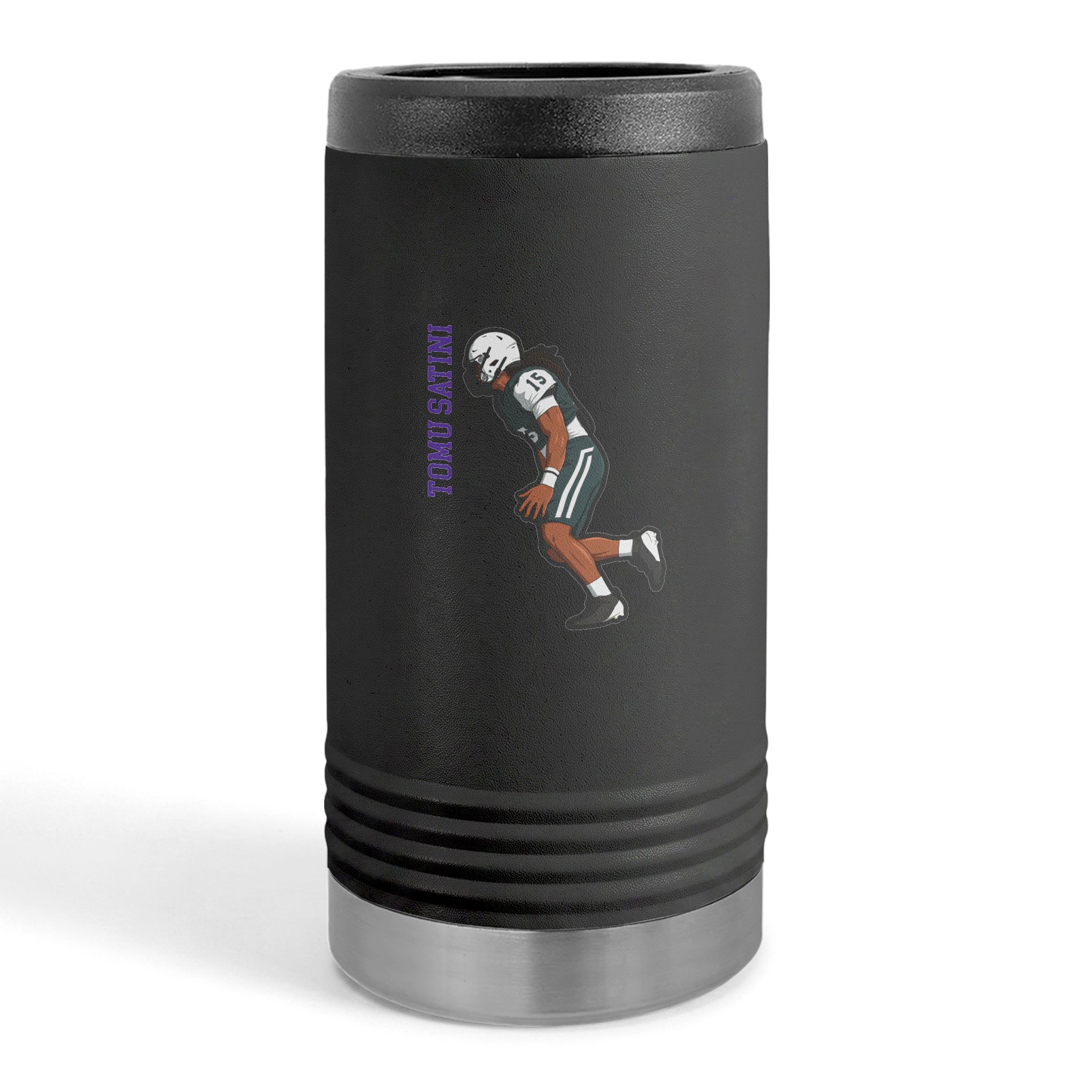 Slim Stainless Can Cooler — character_name_vertical in Black