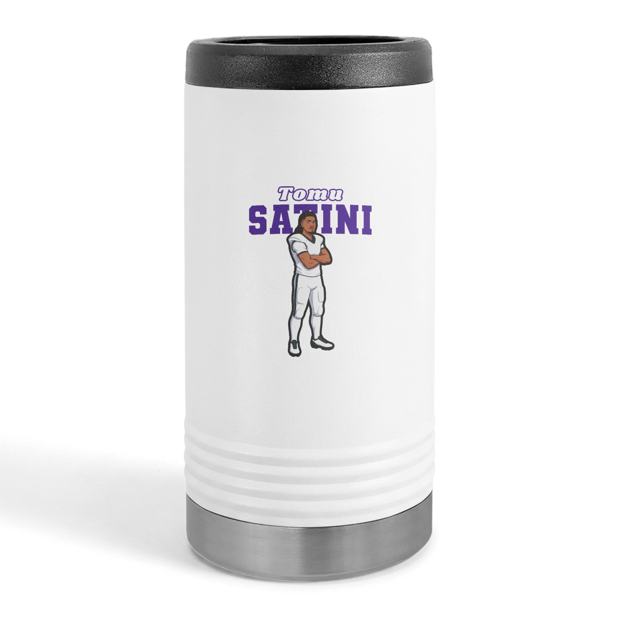Slim Stainless Can Cooler — character_name_arch in White