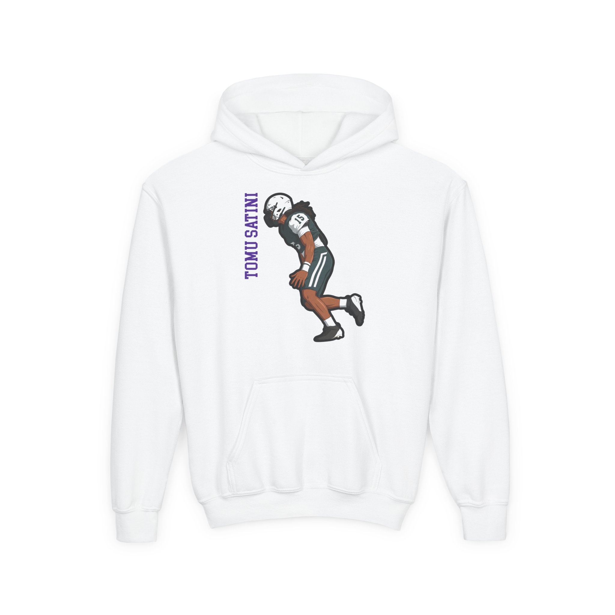 Youth Hoodie — character_name_vertical in White