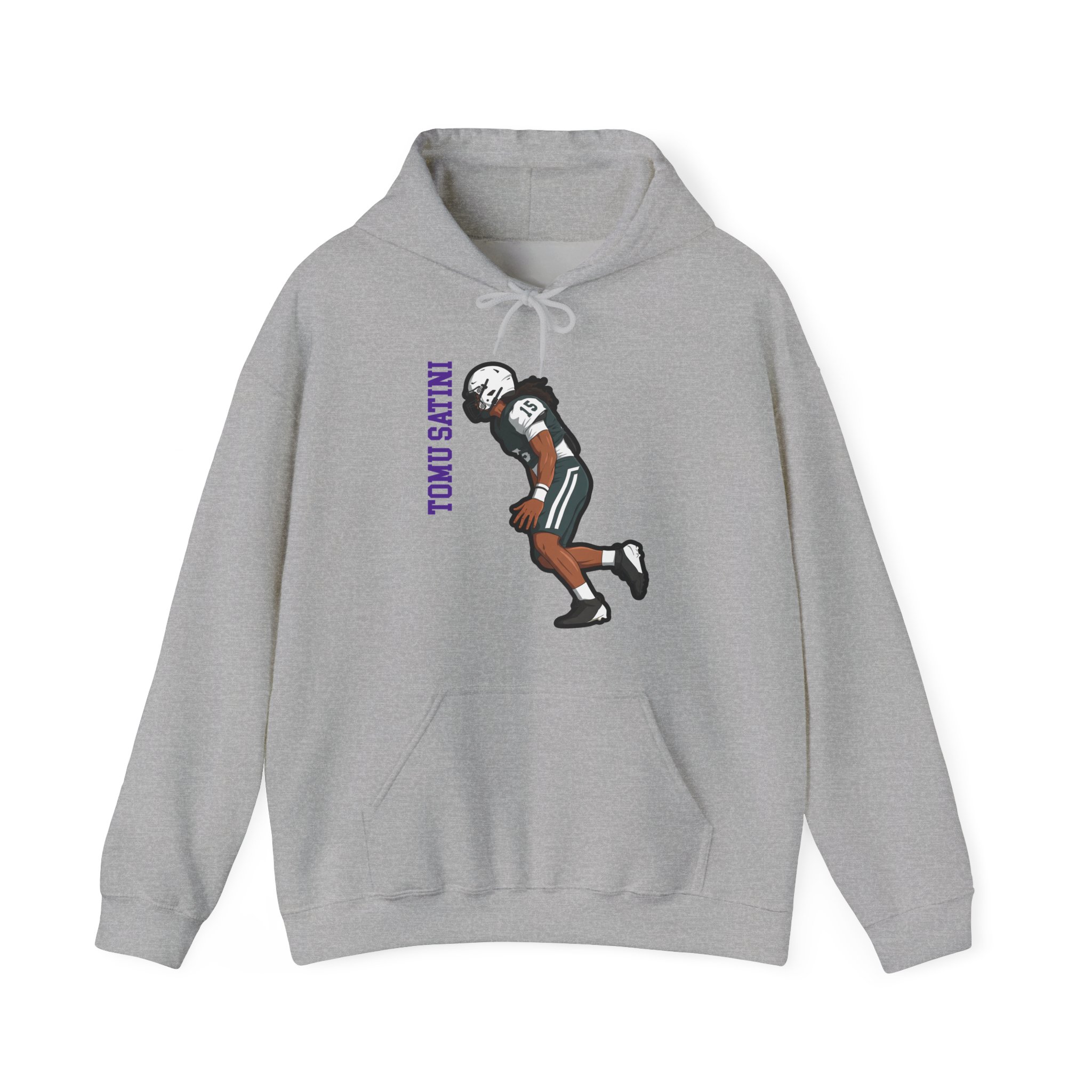Hoodie — character_name_vertical in Grey