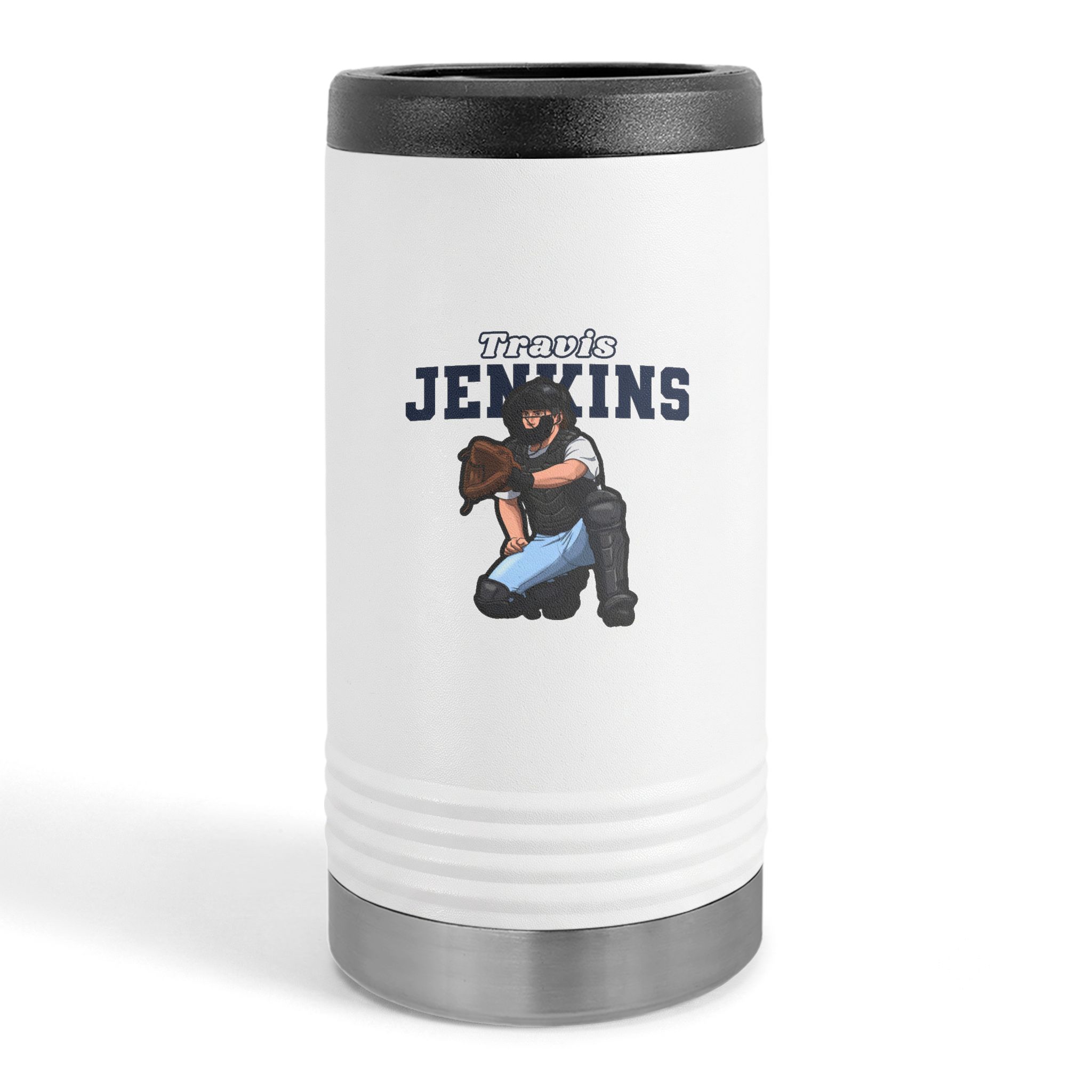 Slim Stainless Can Cooler — character_name_arch in White
