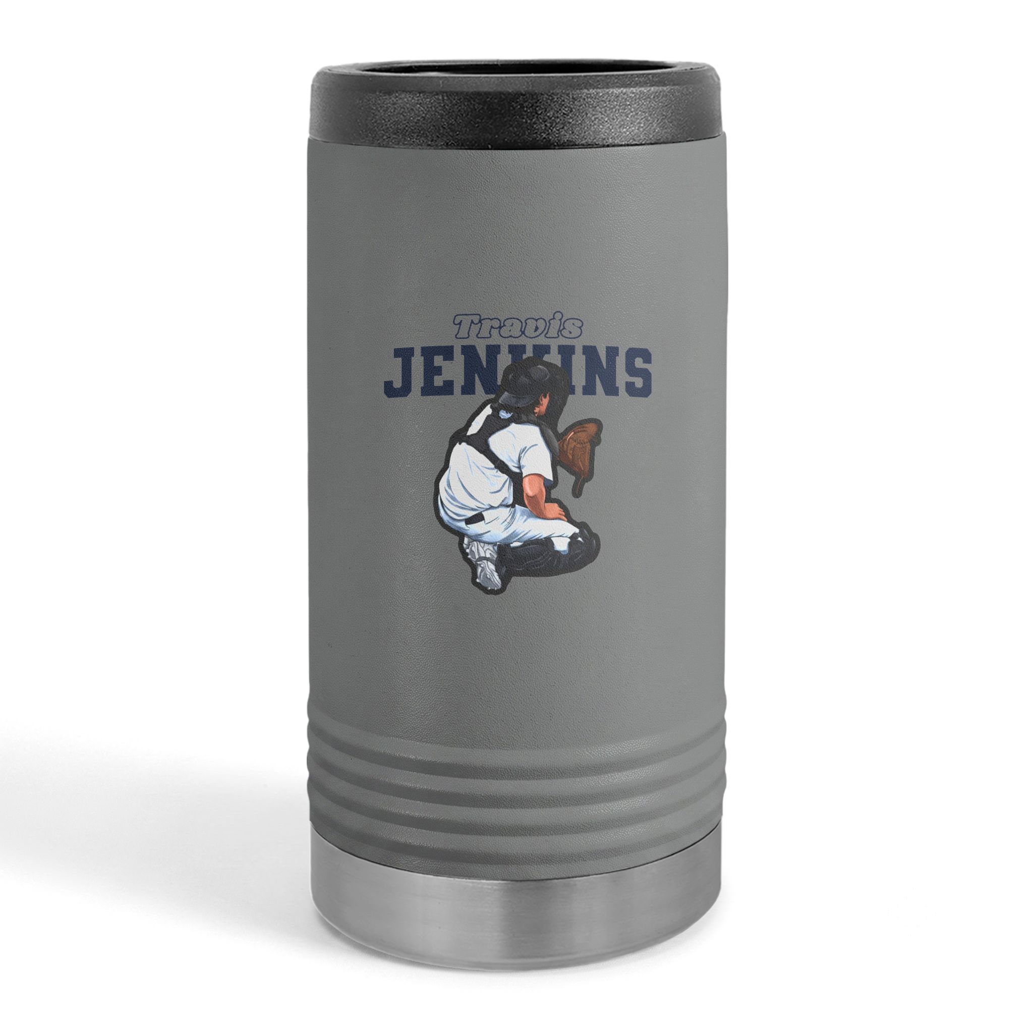 Slim Stainless Can Cooler — character_name_arch in Grey