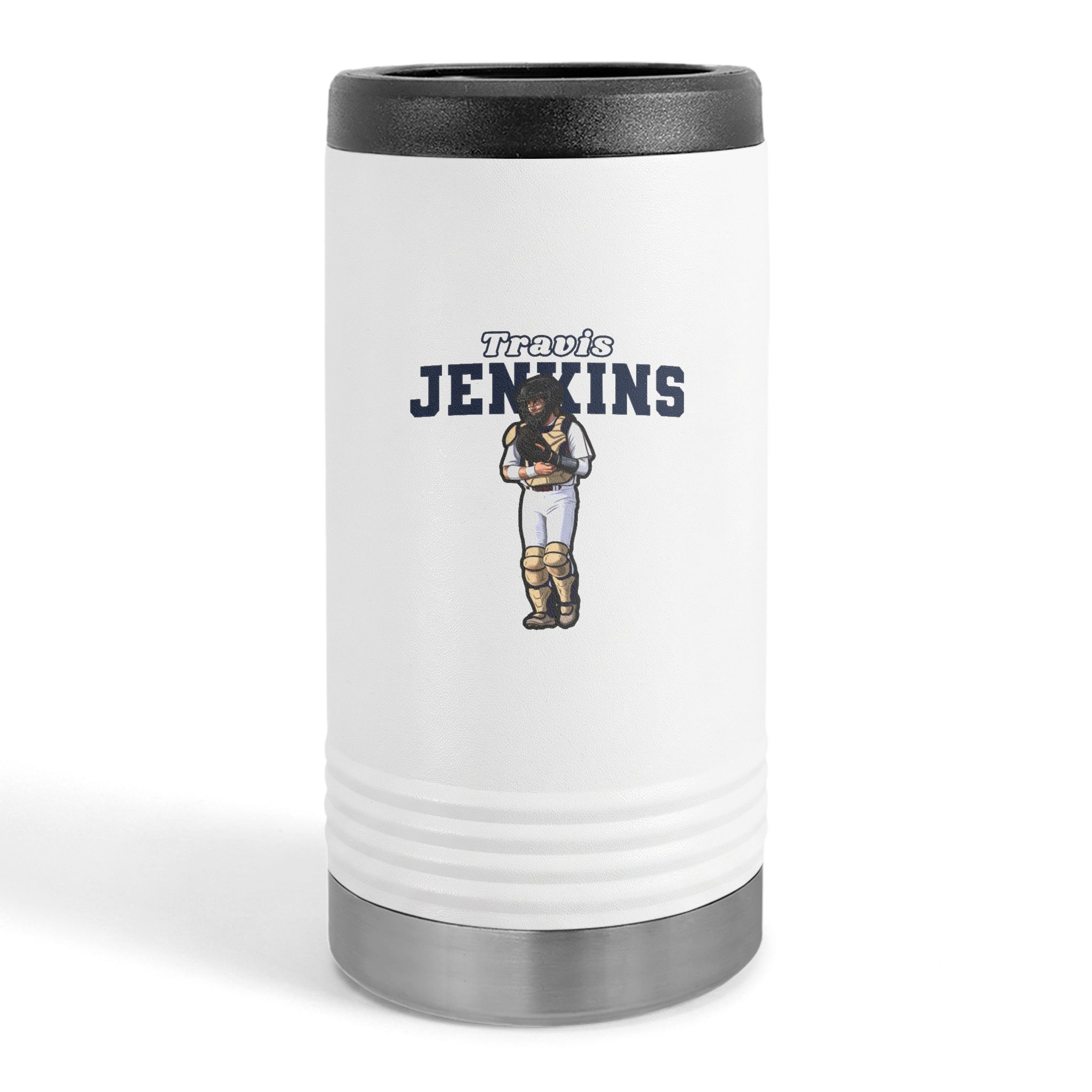 Slim Stainless Can Cooler — character_name_arch in White