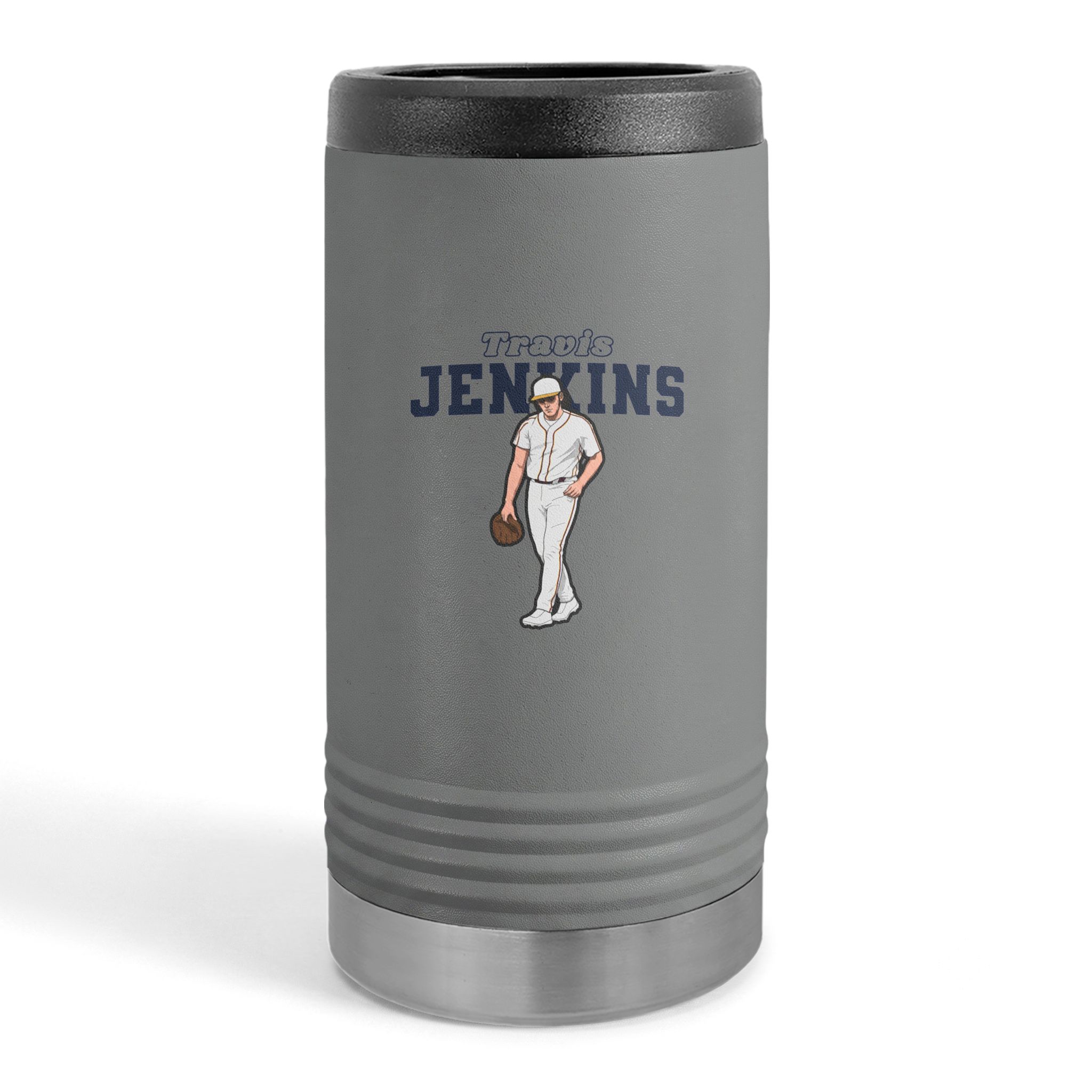 Slim Stainless Can Cooler — character_name_arch in Grey