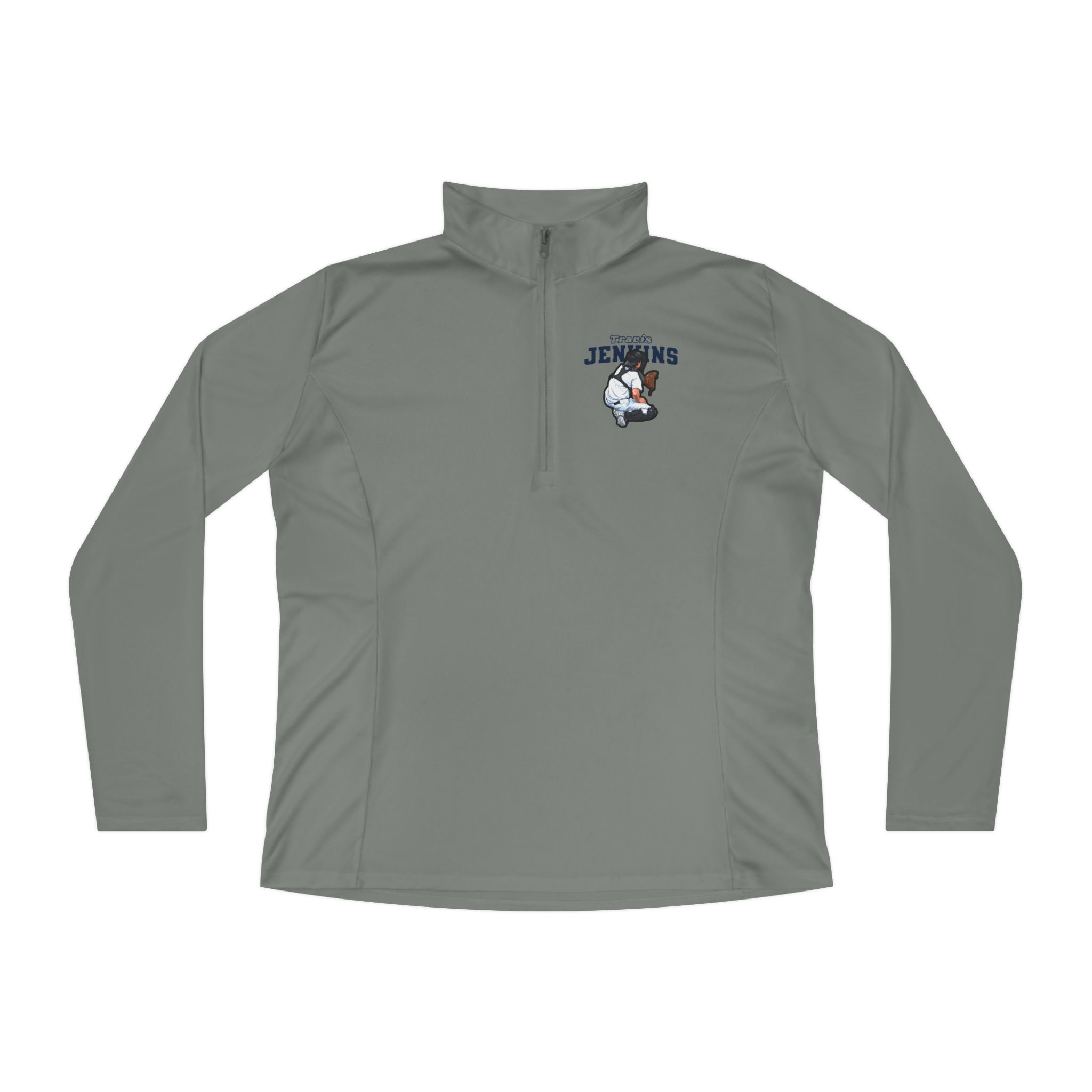 Women's Q-Zip Pullover — character_name_arch in Grey