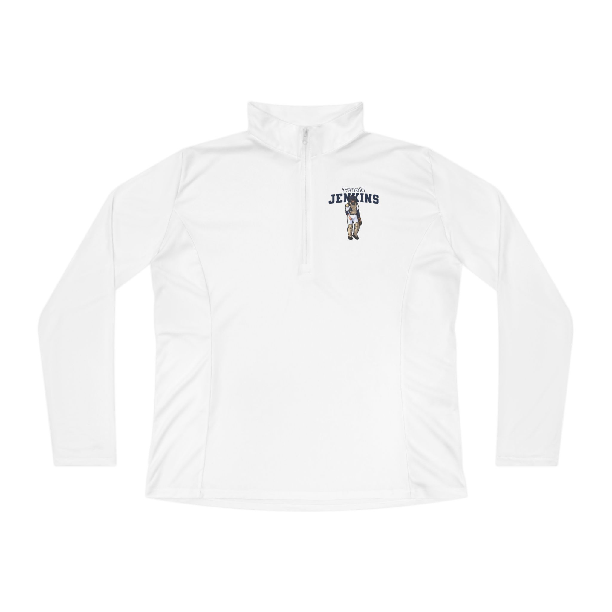 Women's Q-Zip Pullover — character_name_arch in White