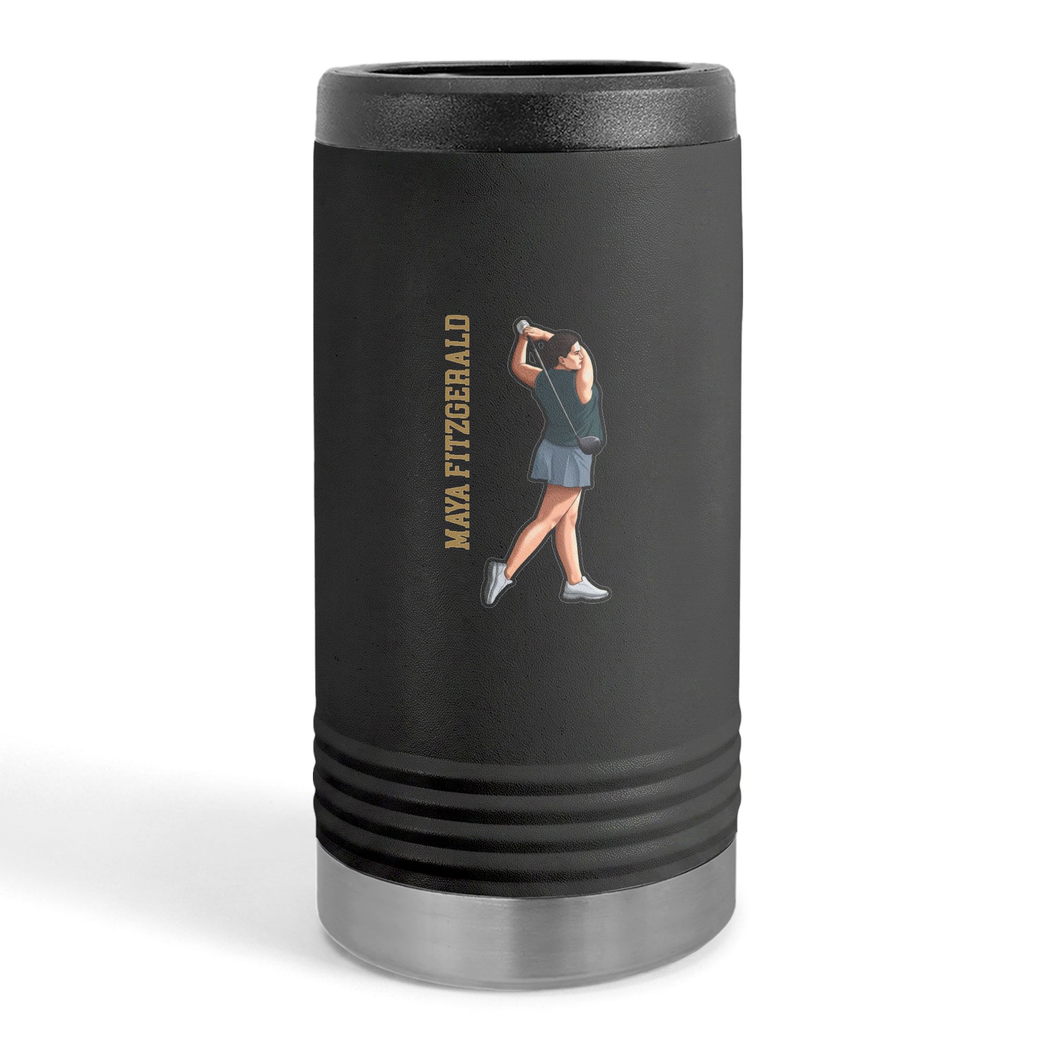 Slim Stainless Can Cooler — character_name_vertical in Black