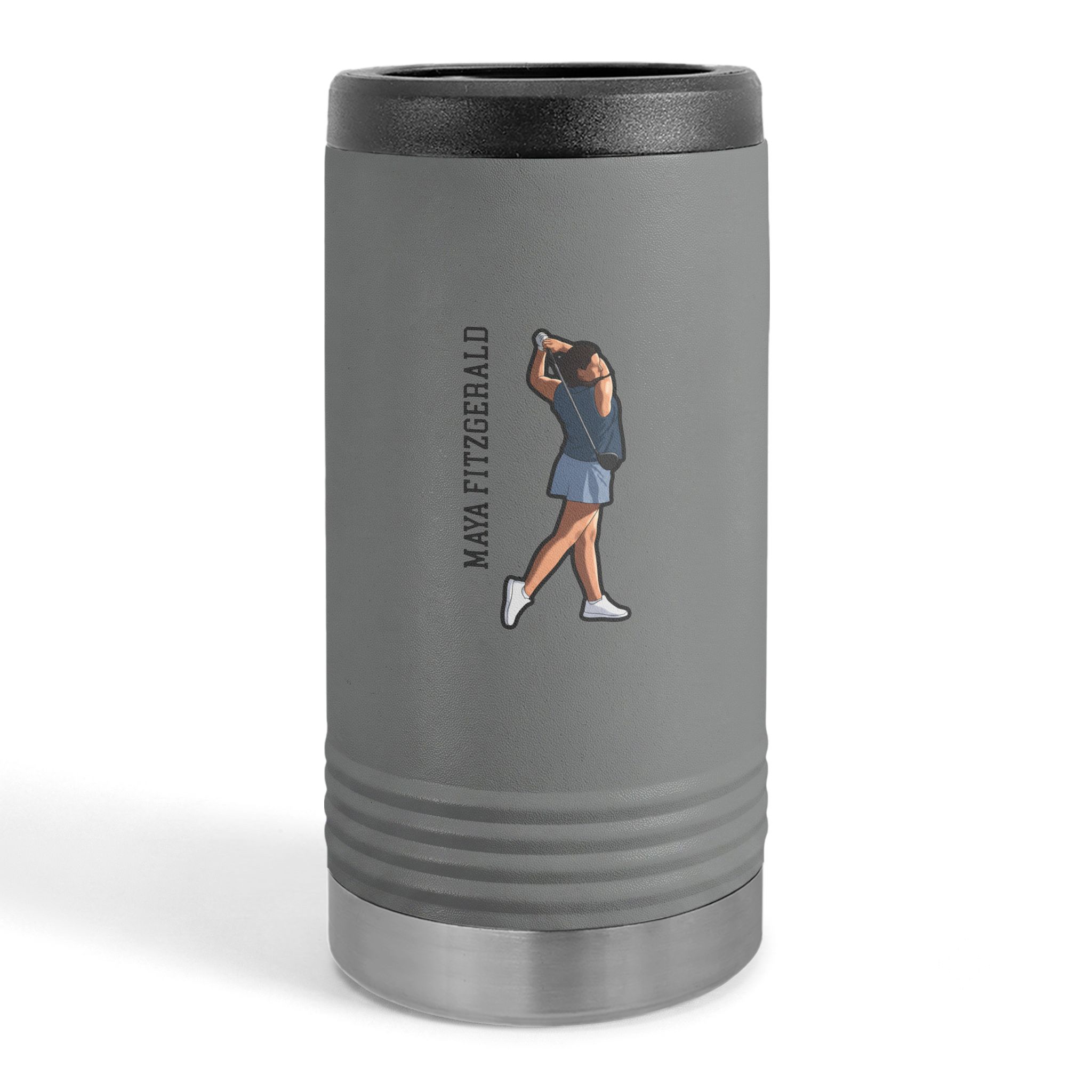 Slim Stainless Can Cooler — character_name_vertical in Grey