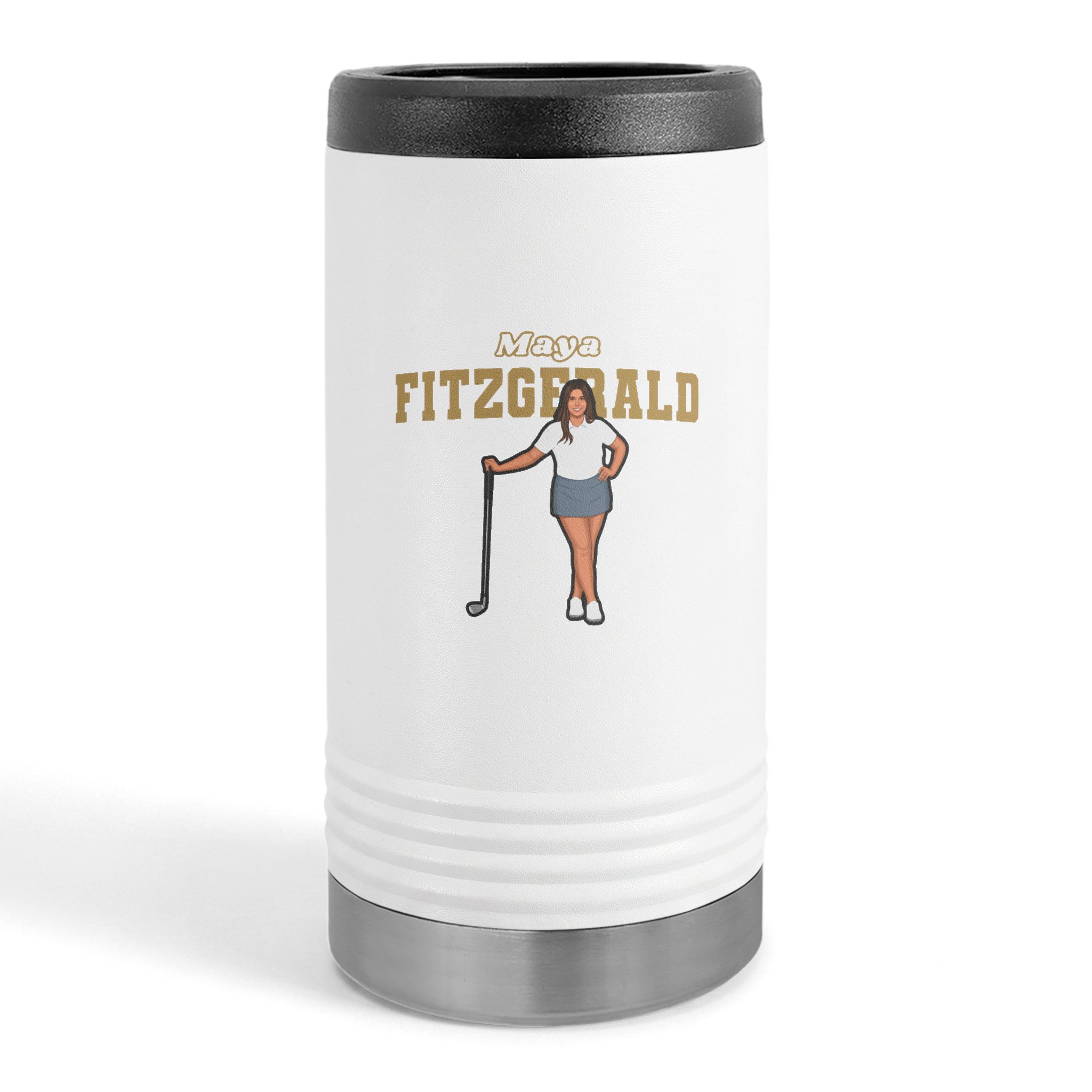 Slim Stainless Can Cooler — character_name_arch in White
