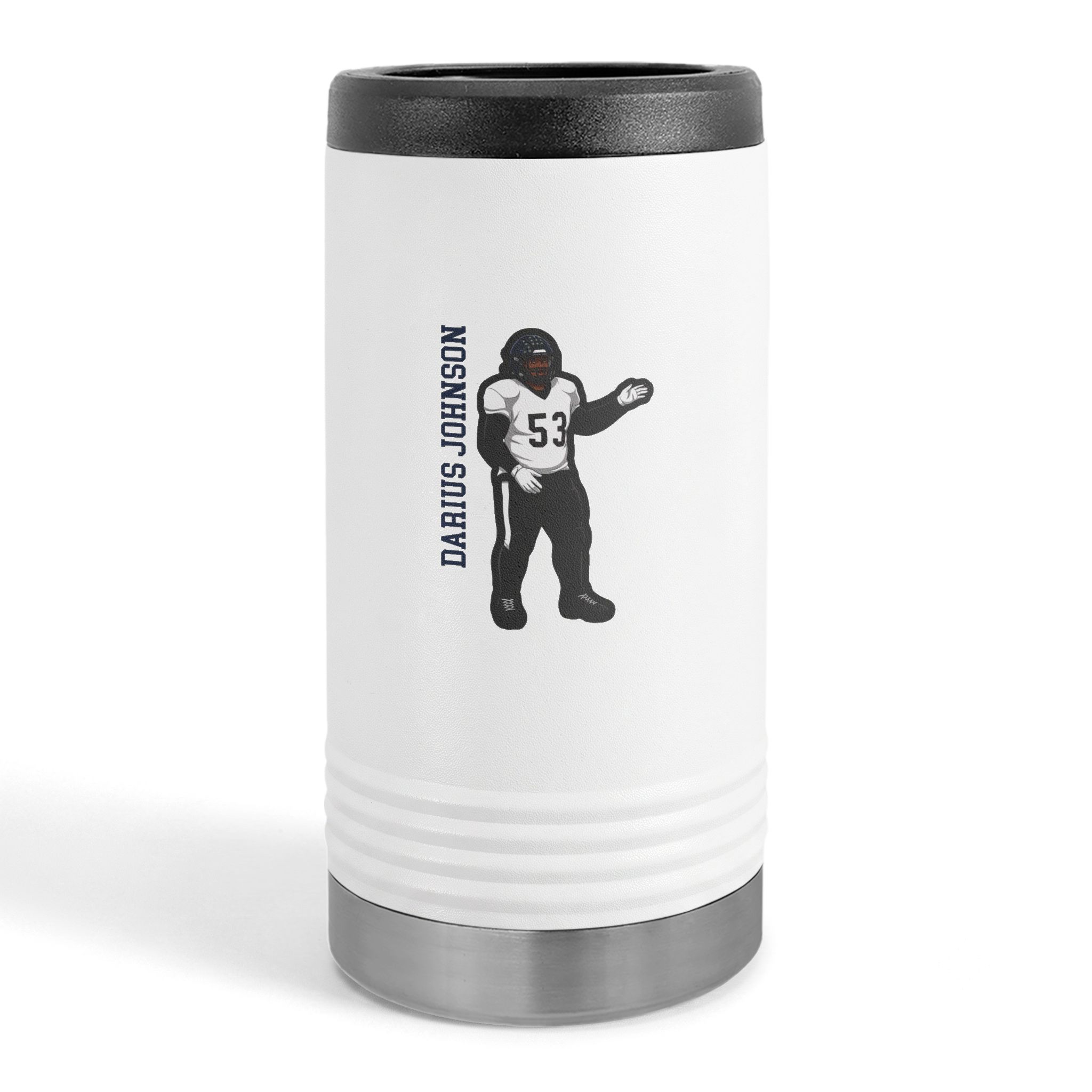 Slim Stainless Can Cooler — character_name_vertical in White