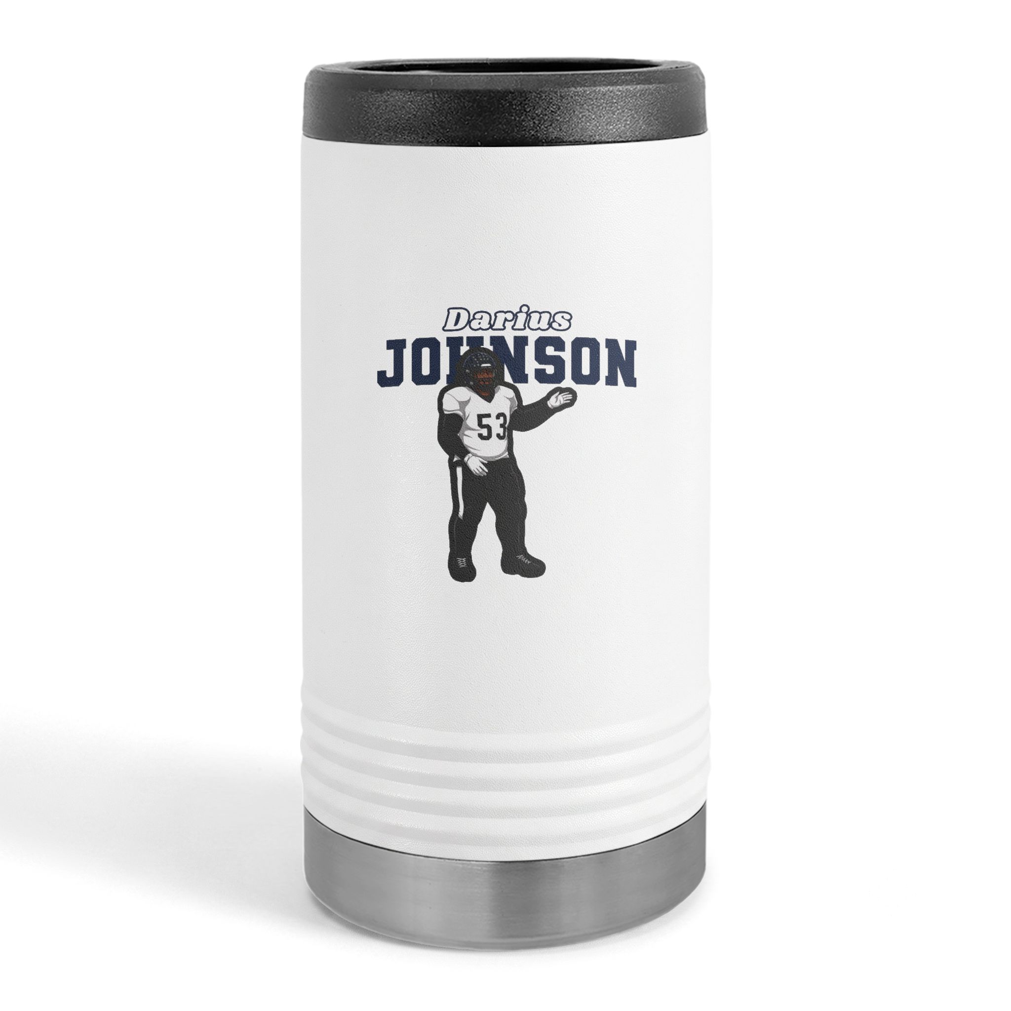 Slim Stainless Can Cooler — character_name_arch in White