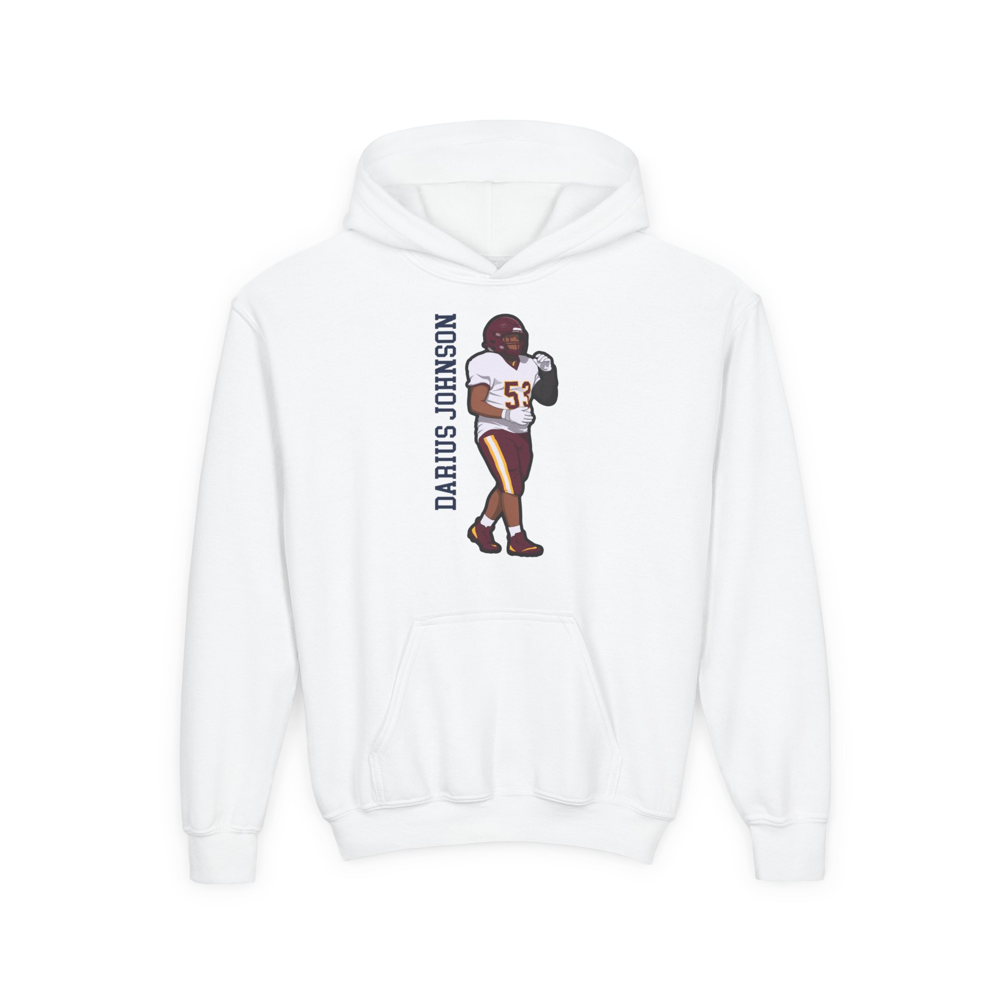 Youth Hoodie — character_name_vertical in White