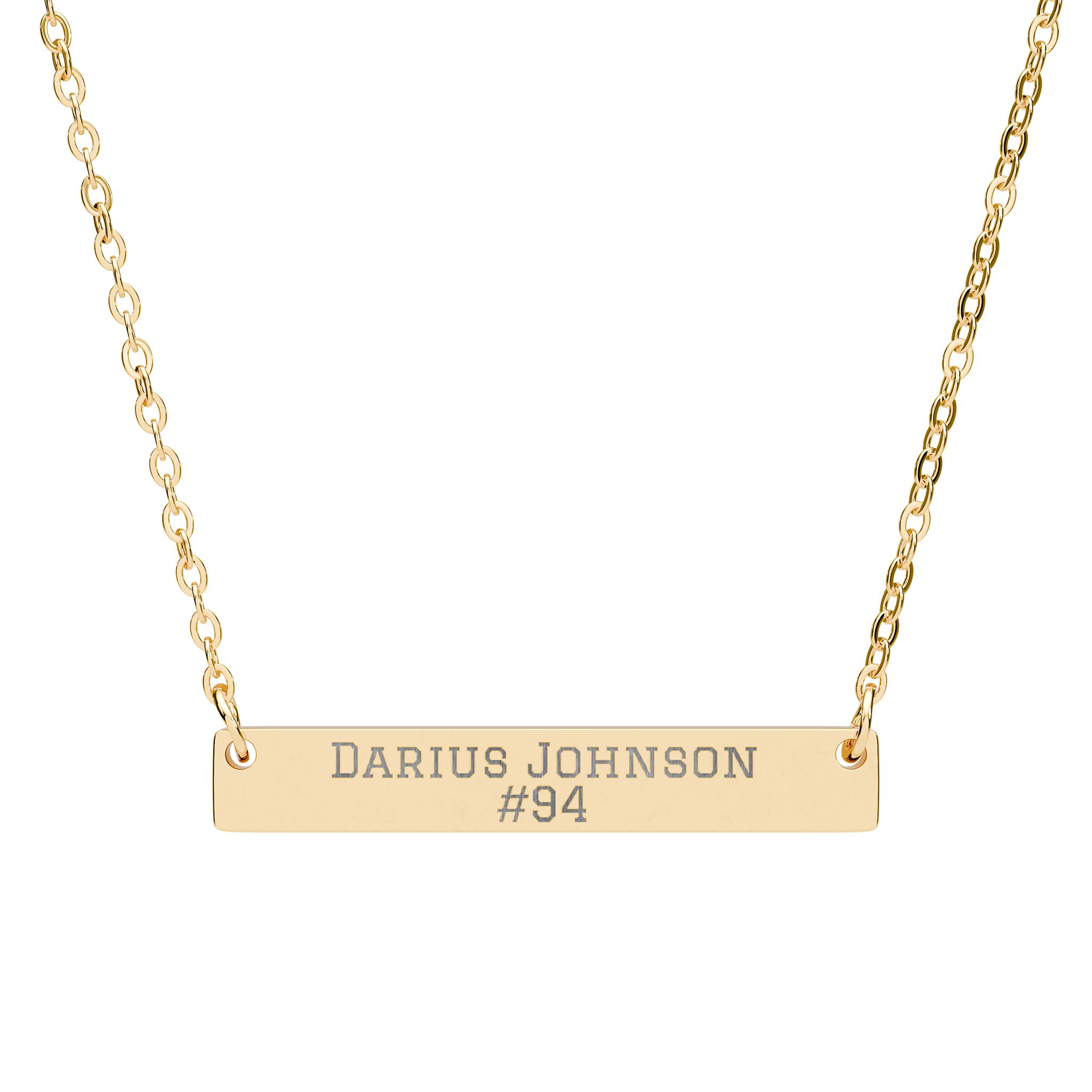 Engraved Bar Necklace — Name & Number in Gold