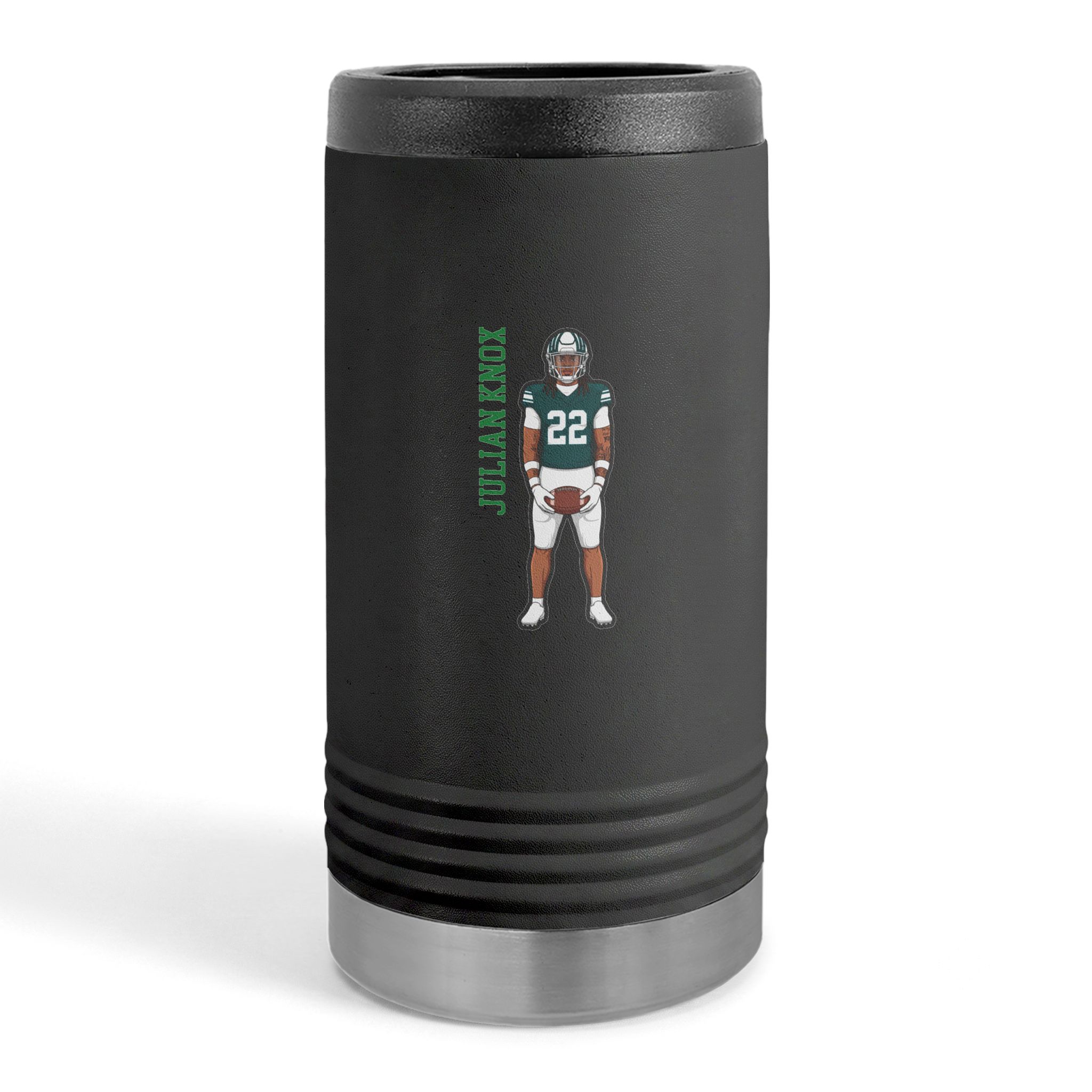 Slim Stainless Can Cooler — character_name_vertical in Black