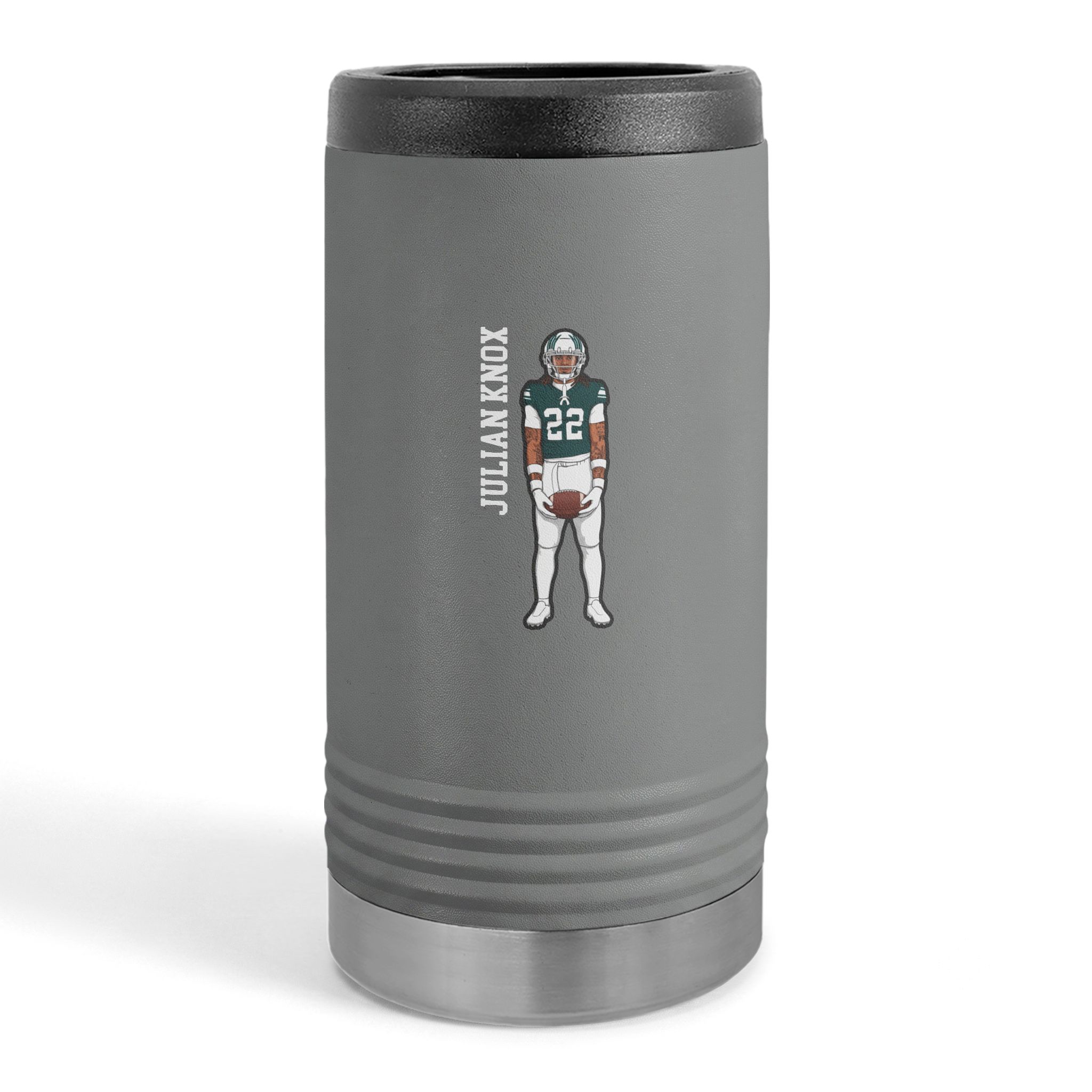 Slim Stainless Can Cooler — character_name_vertical in Grey