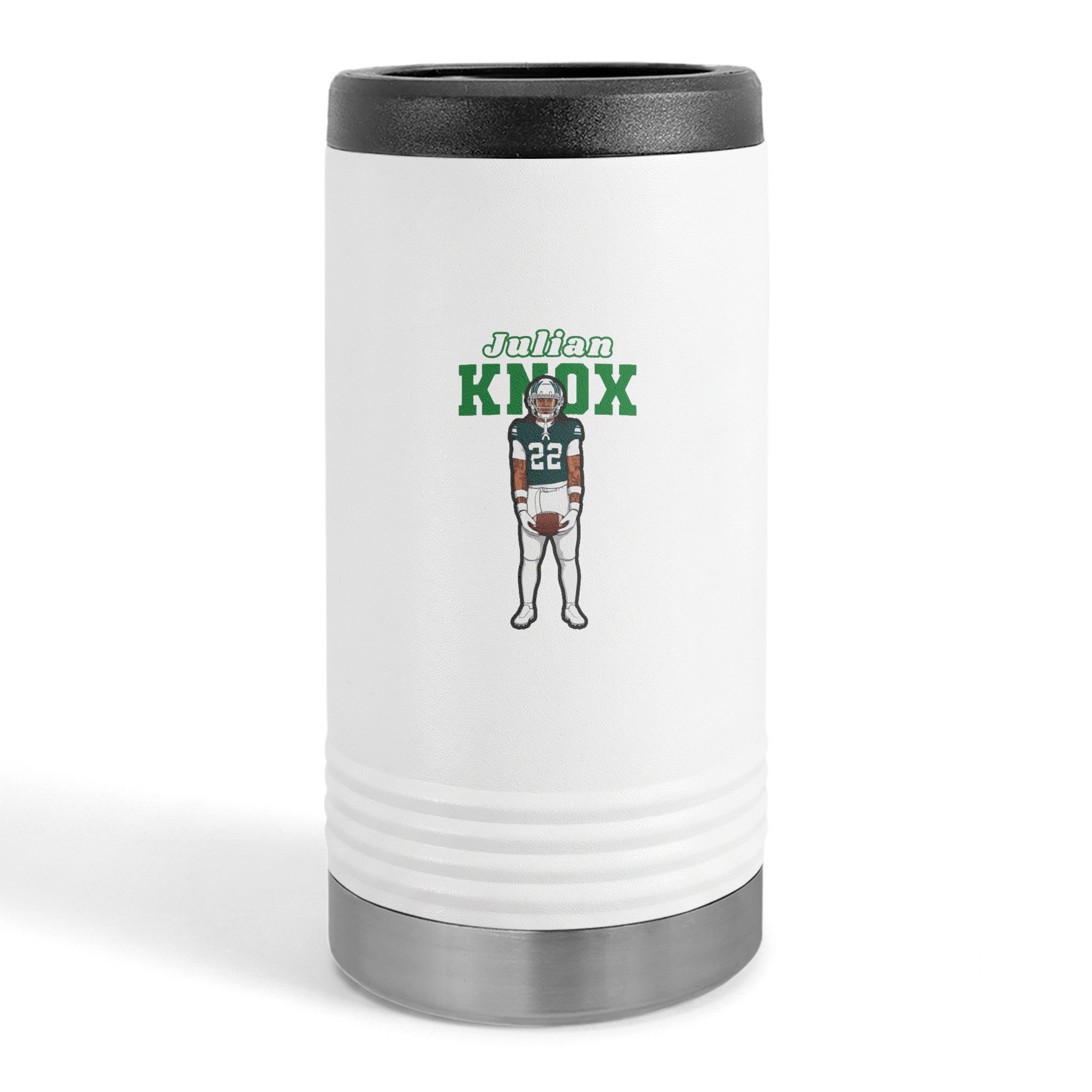 Slim Stainless Can Cooler — character_name_arch in White