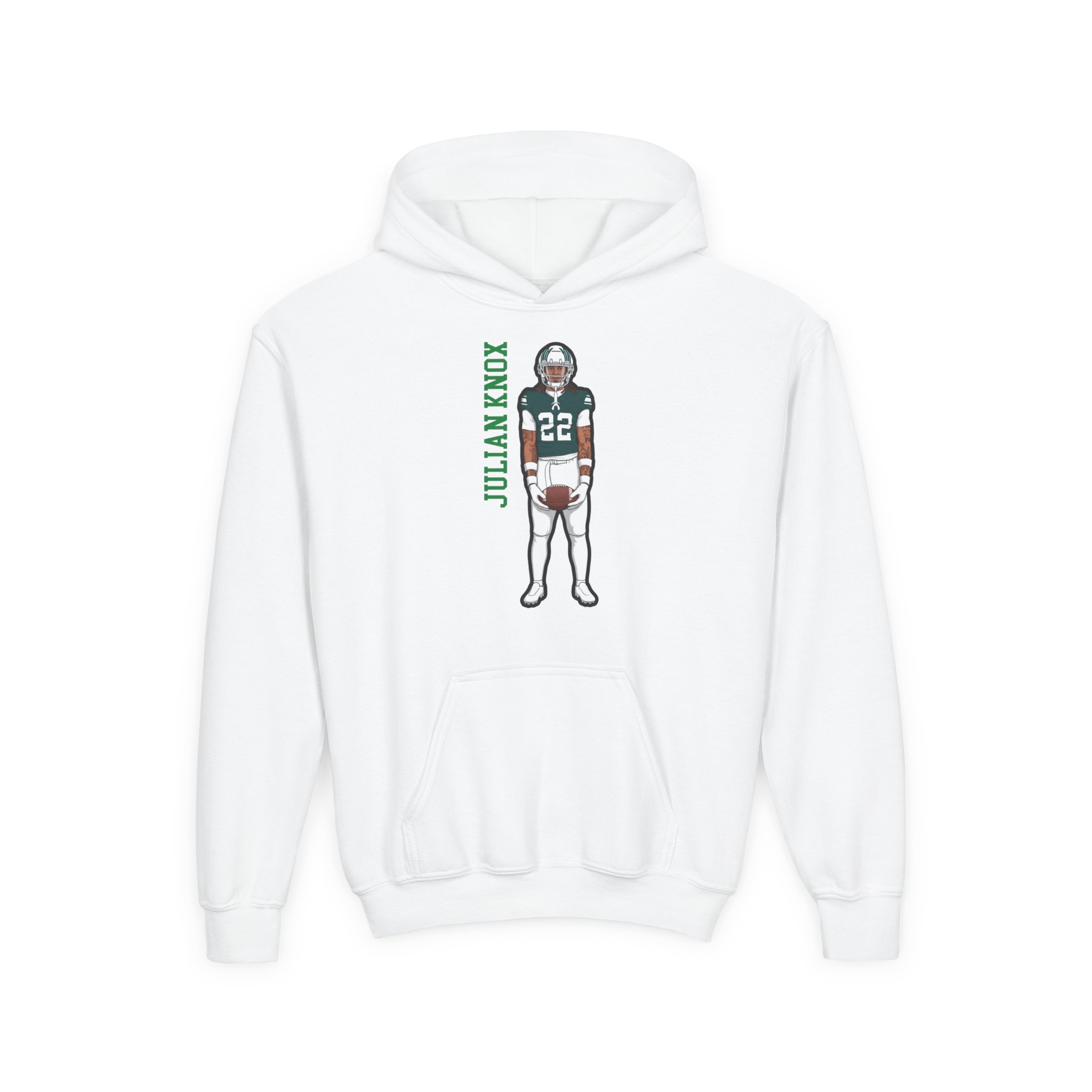 Youth Hoodie — character_name_vertical in White