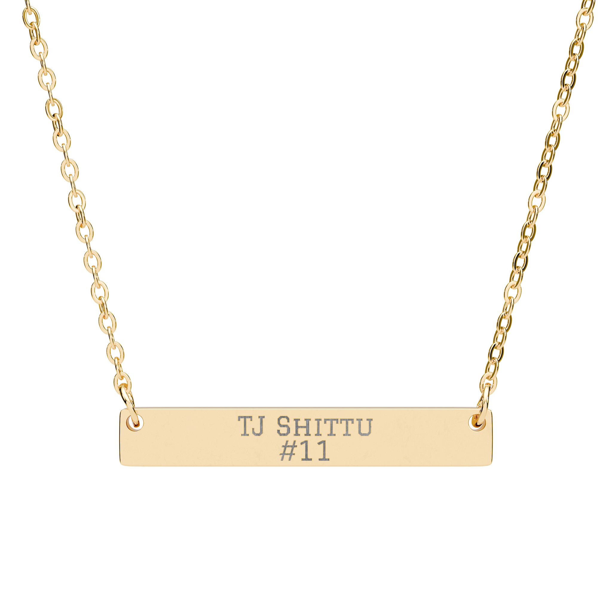 Engraved Bar Necklace — Name & Number in Gold