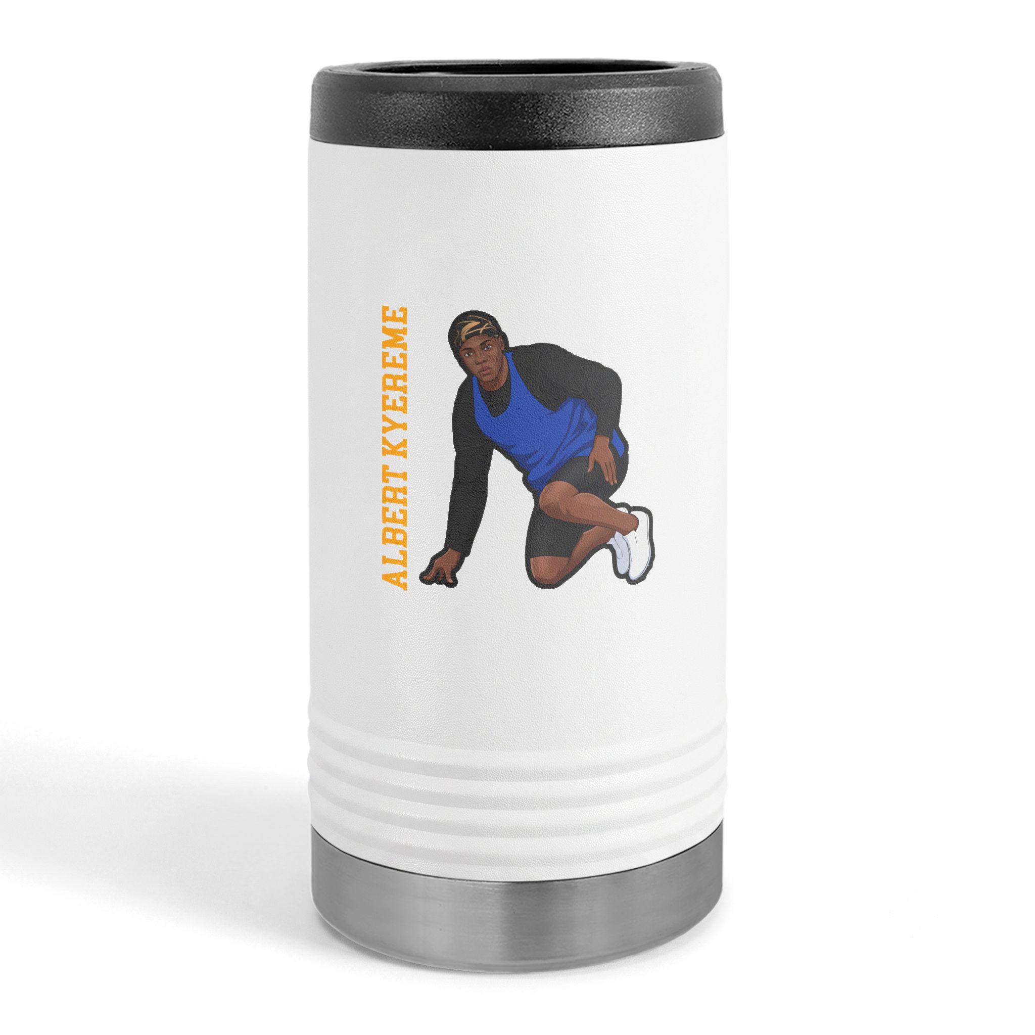 Slim Stainless Can Cooler — character_name_vertical in White