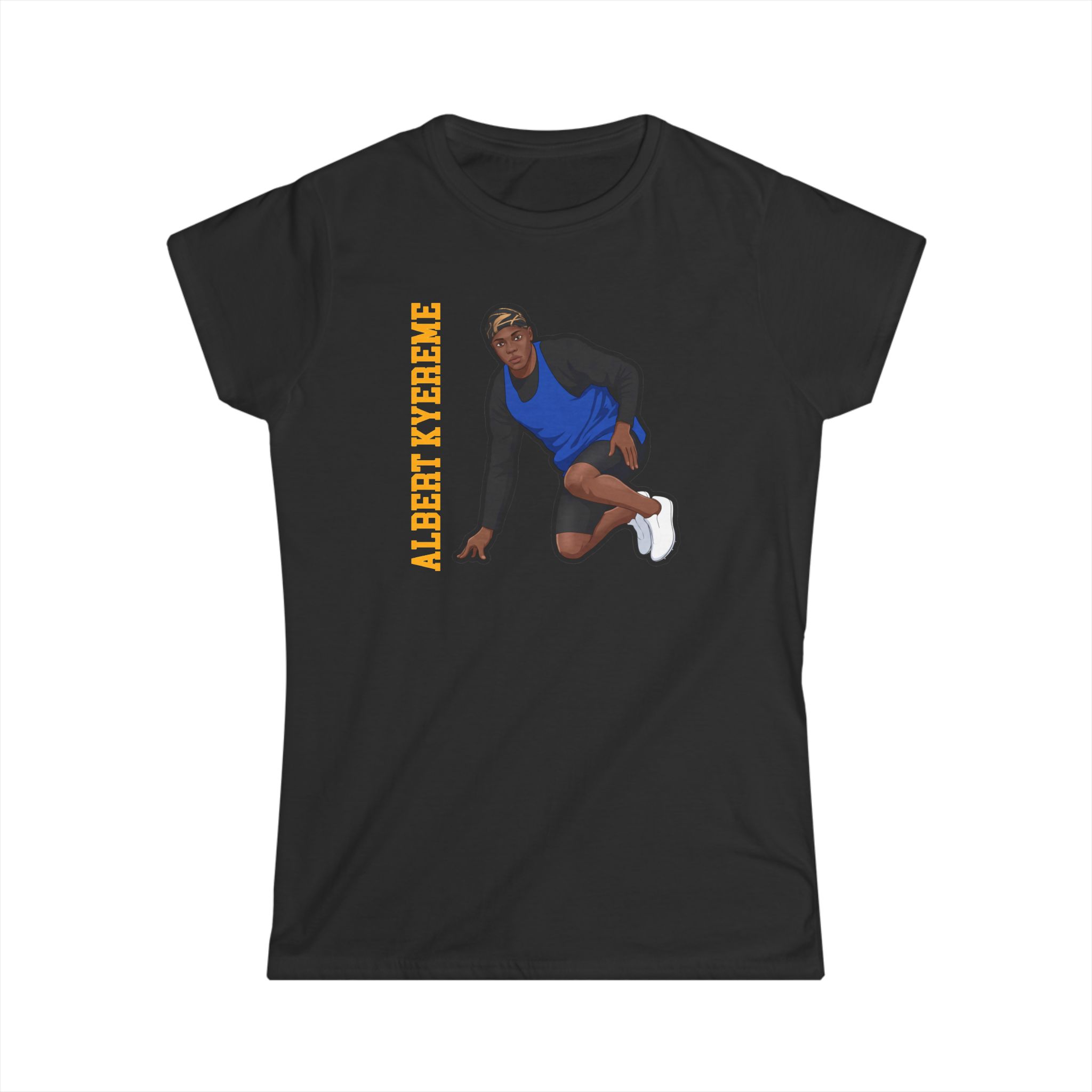 Women's Softstyle Tee — character_name_vertical in Black