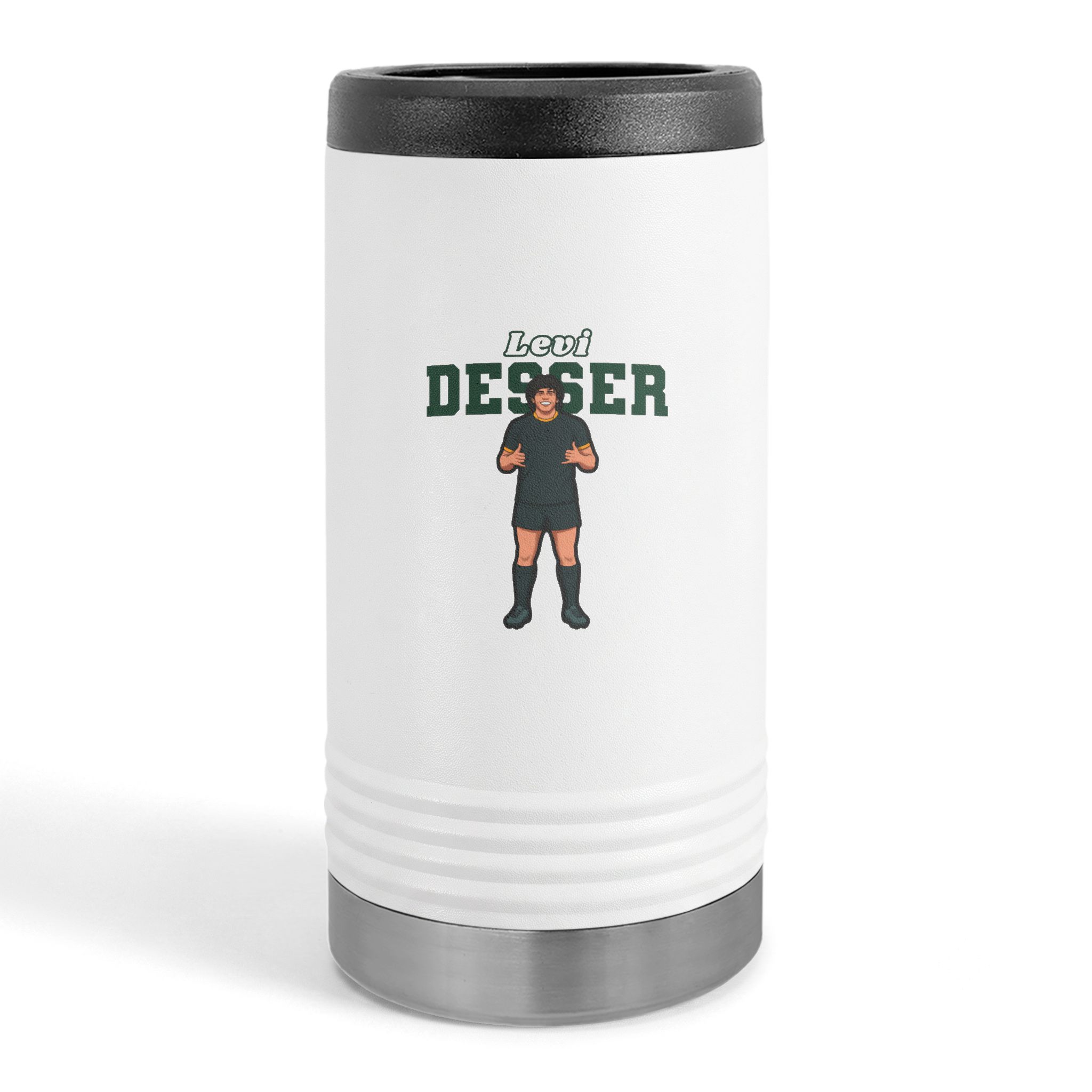 Slim Stainless Can Cooler — character_name_arch in White