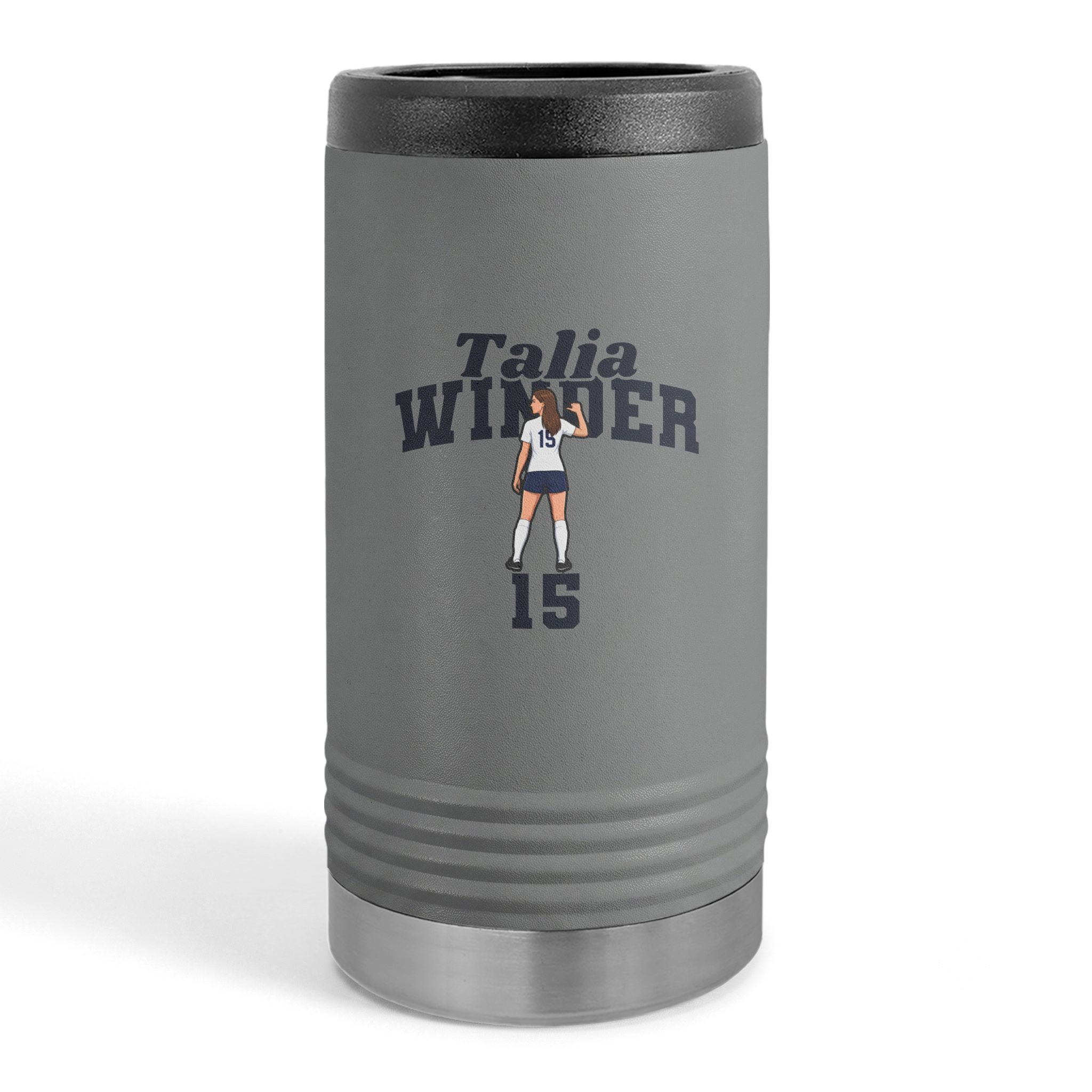 Slim Stainless Can Cooler — character_signature_arch in Grey