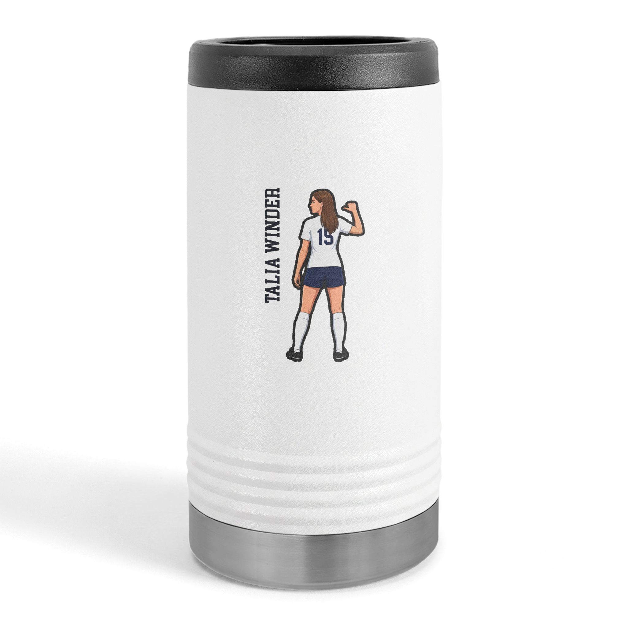 Slim Stainless Can Cooler — character_name_vertical in White