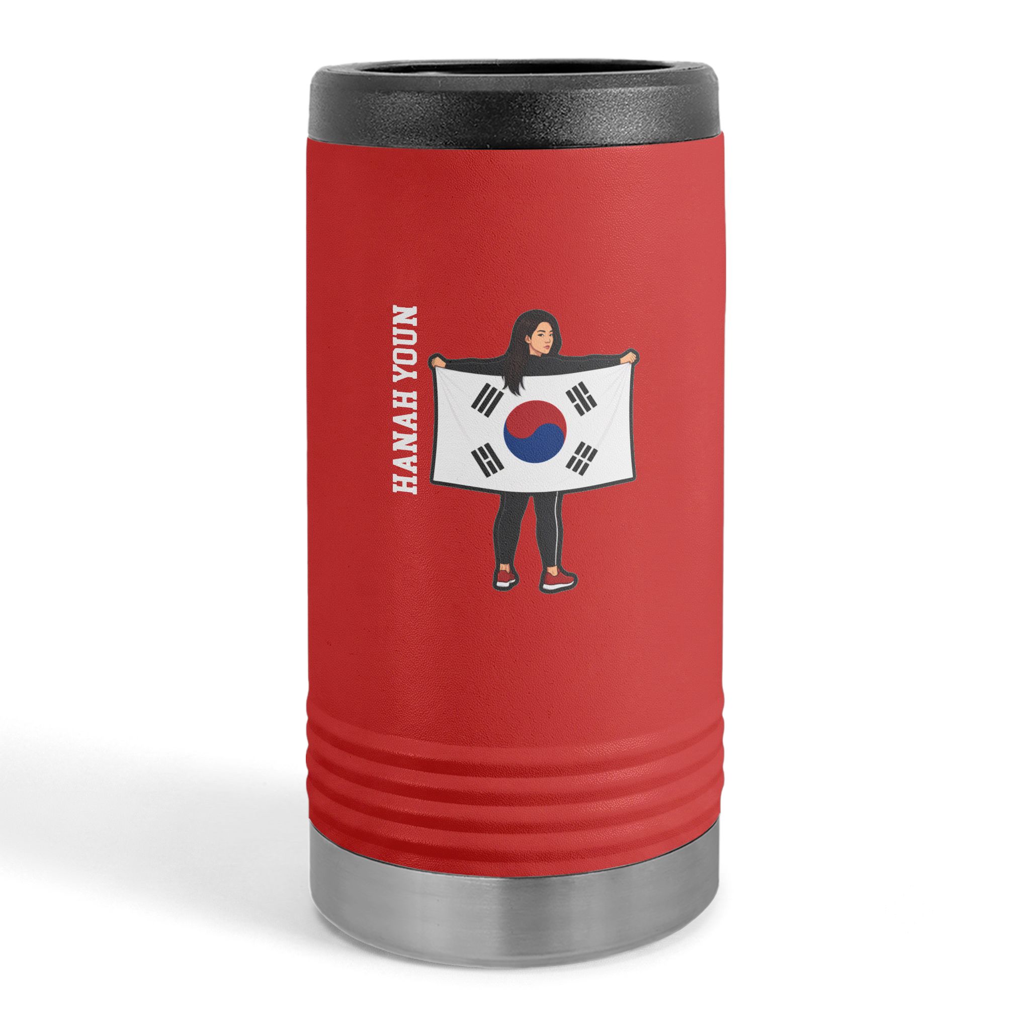 Slim Stainless Can Cooler — character_name_vertical in Red