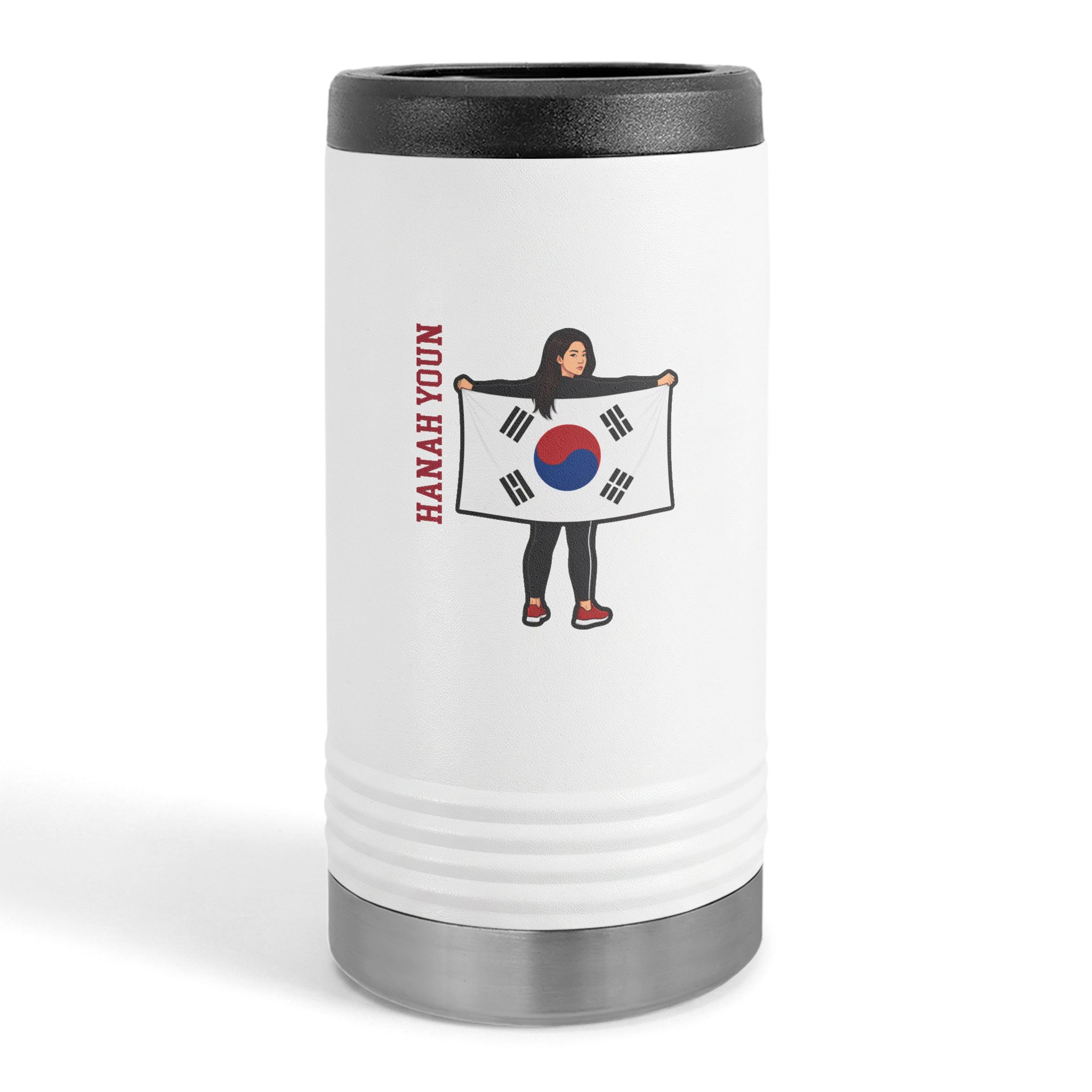 Slim Stainless Can Cooler — character_name_vertical in White