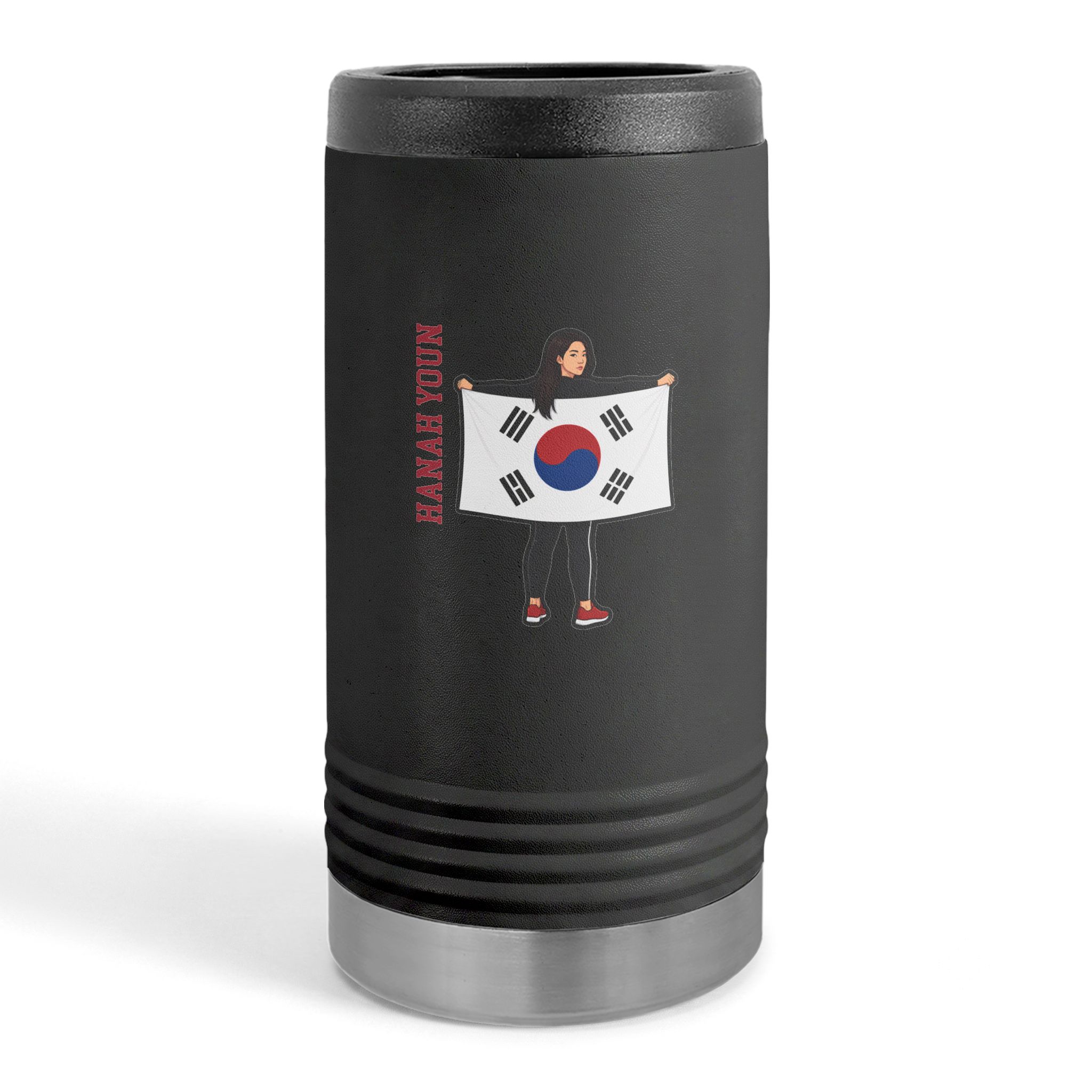 Slim Stainless Can Cooler — character_name_vertical in Black