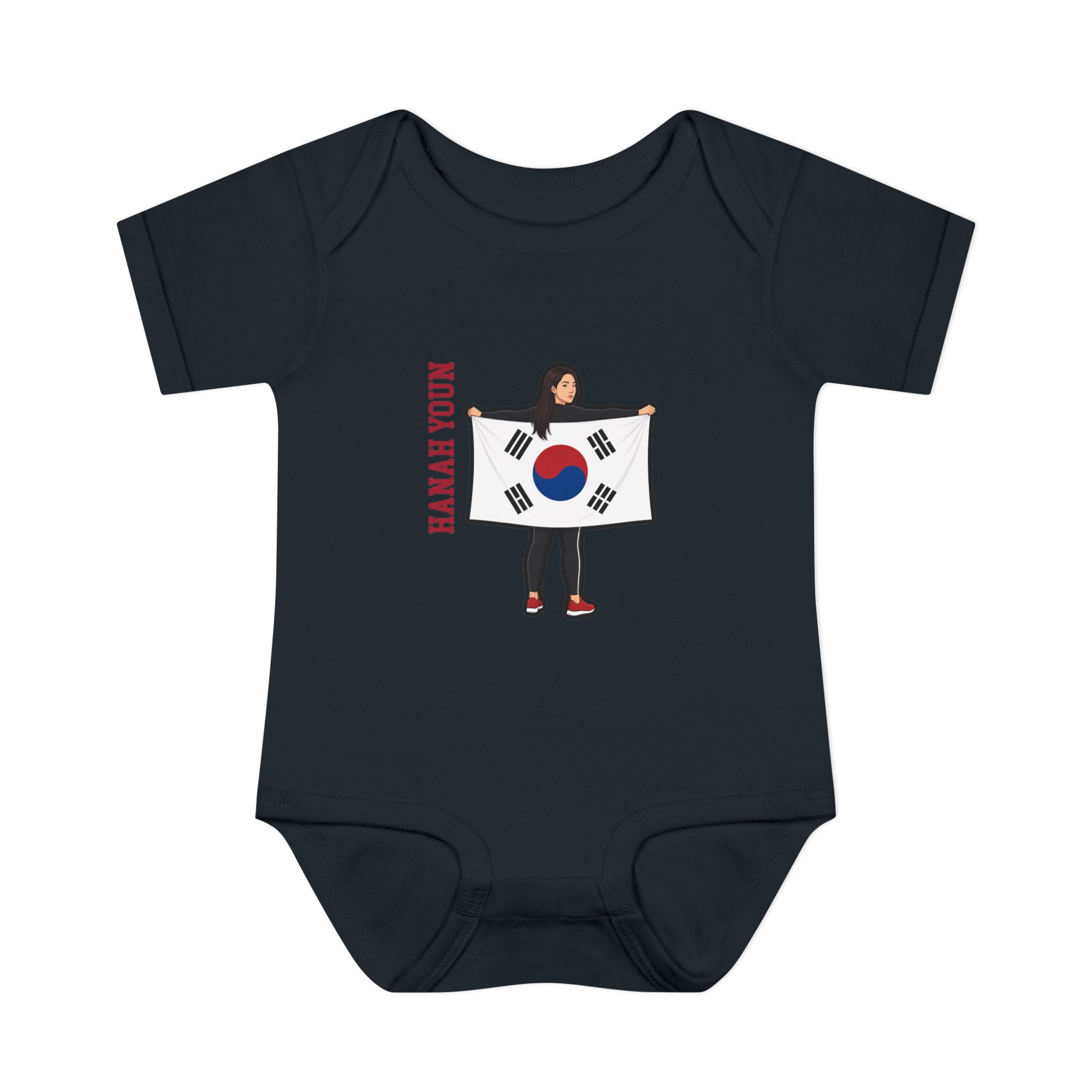 Baby Onesie — character_name_vertical in Black