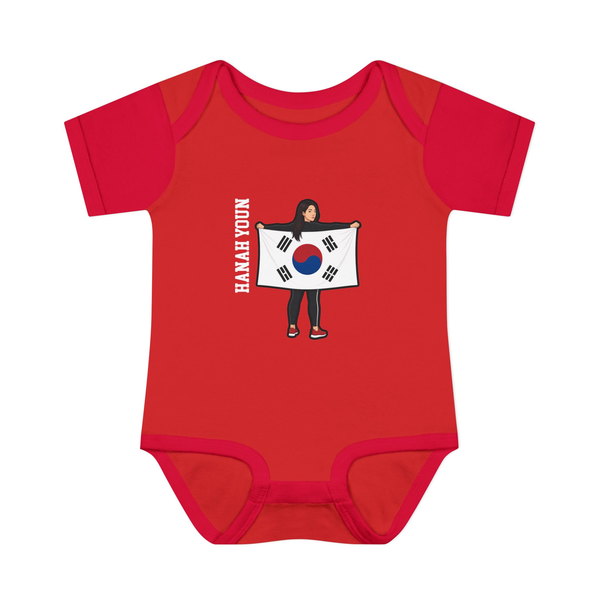 Baby Onesie — character_name_vertical in Red