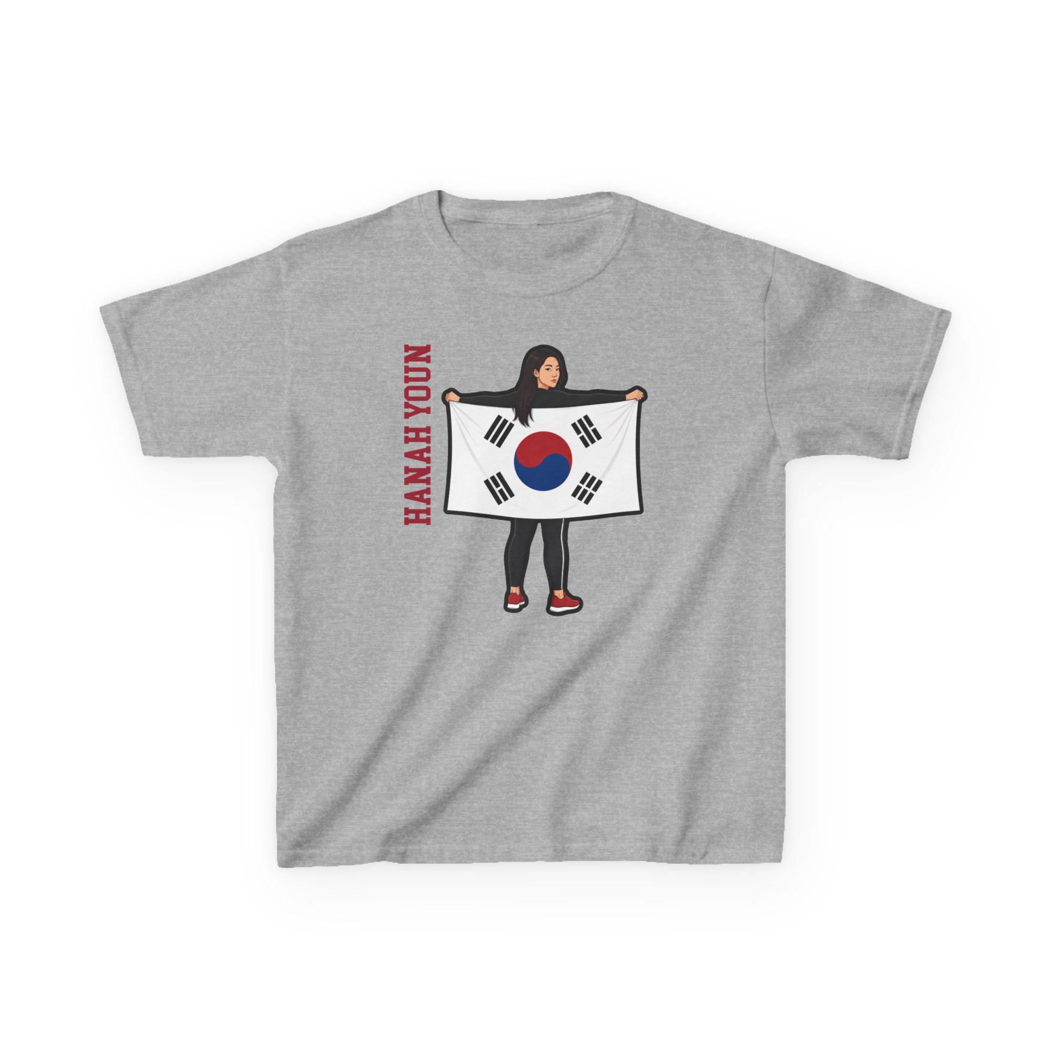 Youth Tee — character_name_vertical in Grey