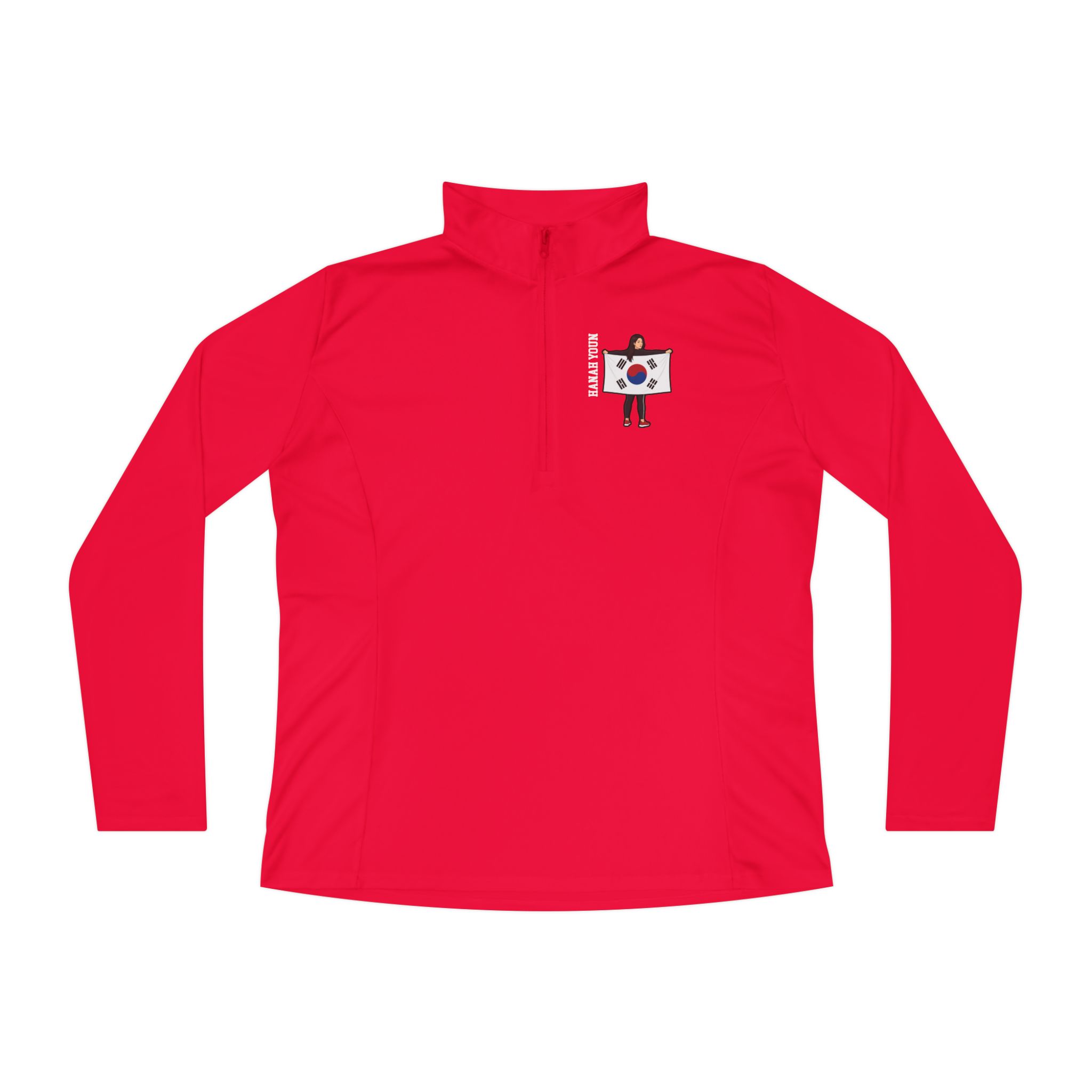 Women's Q-Zip Pullover — character_name_vertical in Red