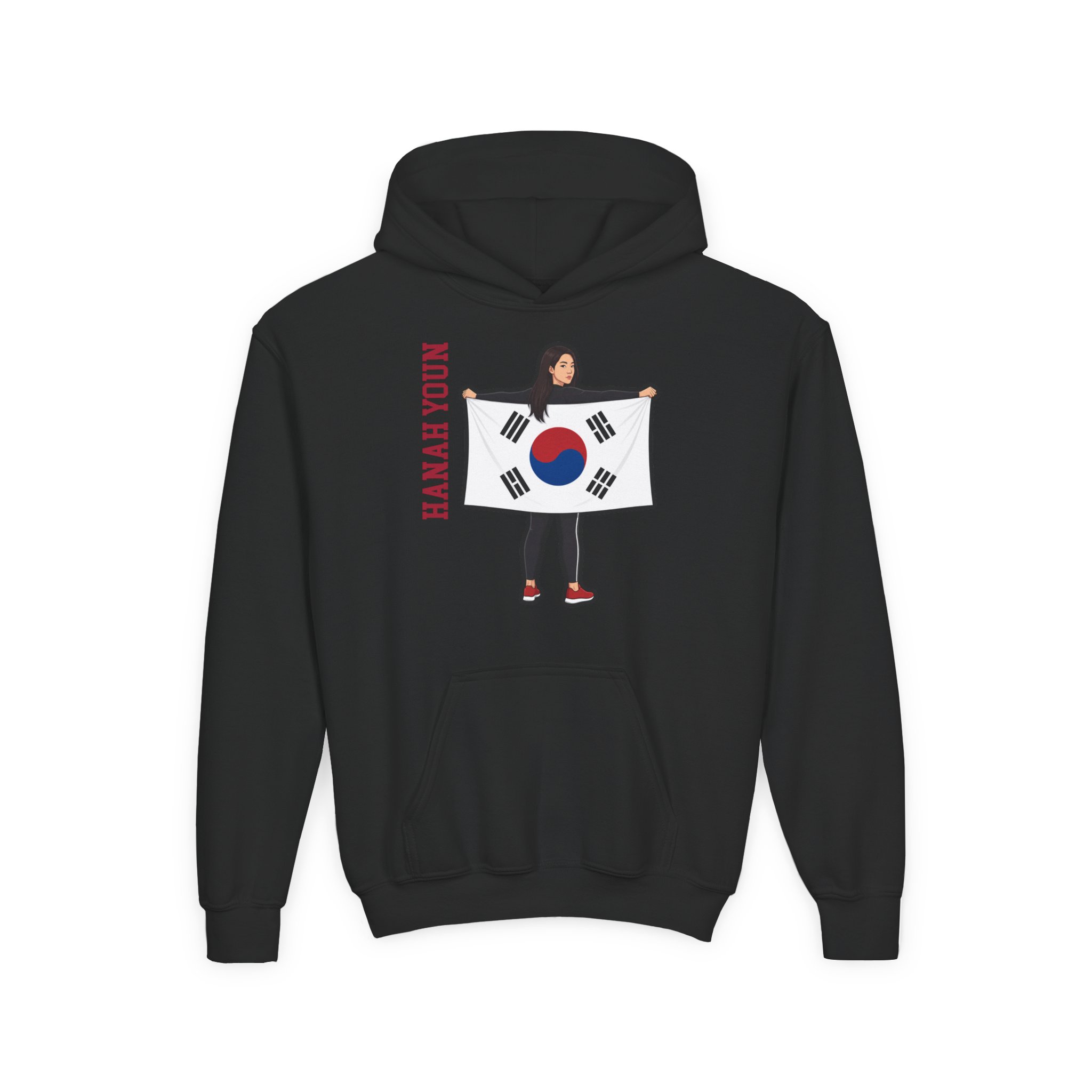 Youth Hoodie — character_name_vertical in Black