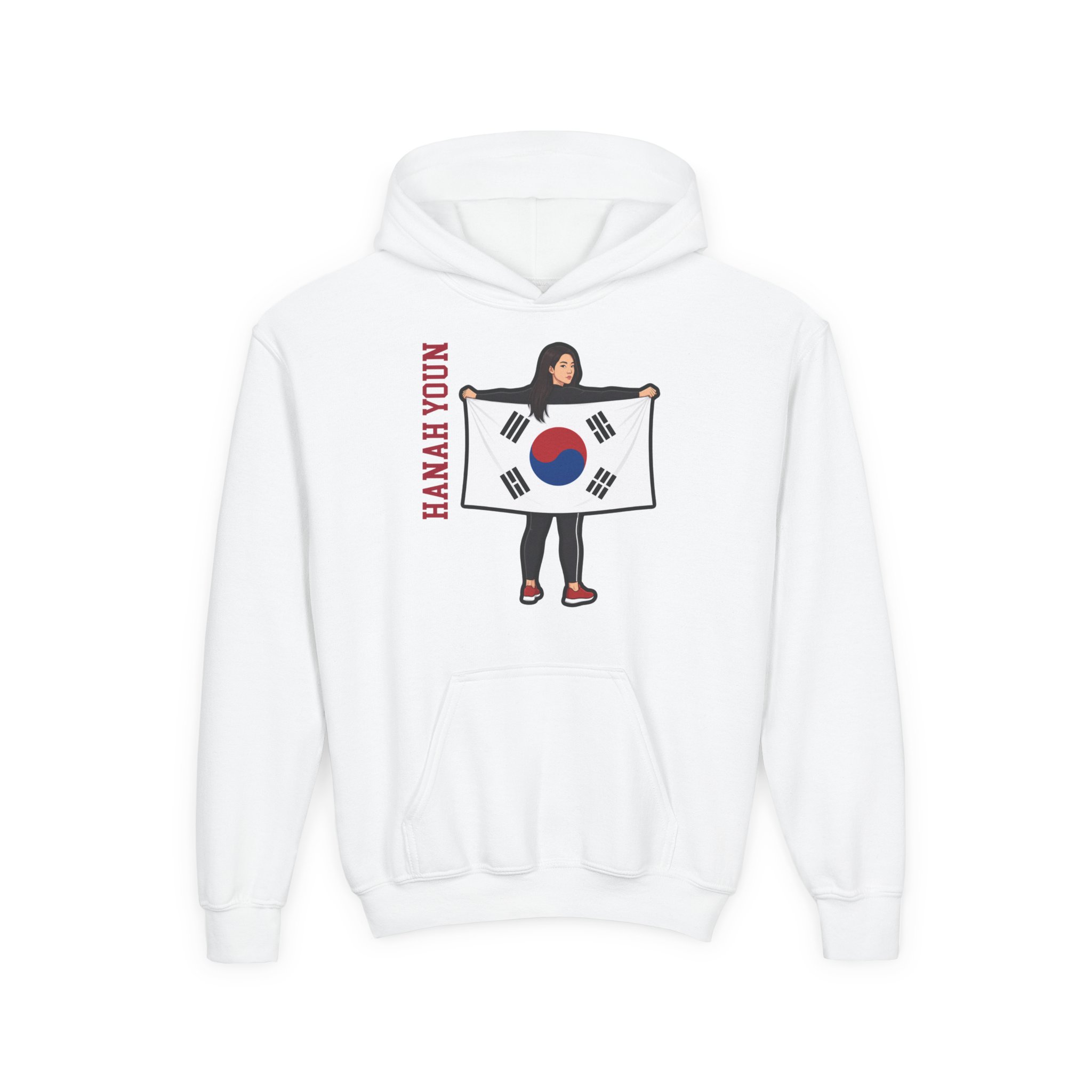 Youth Hoodie — character_name_vertical in White