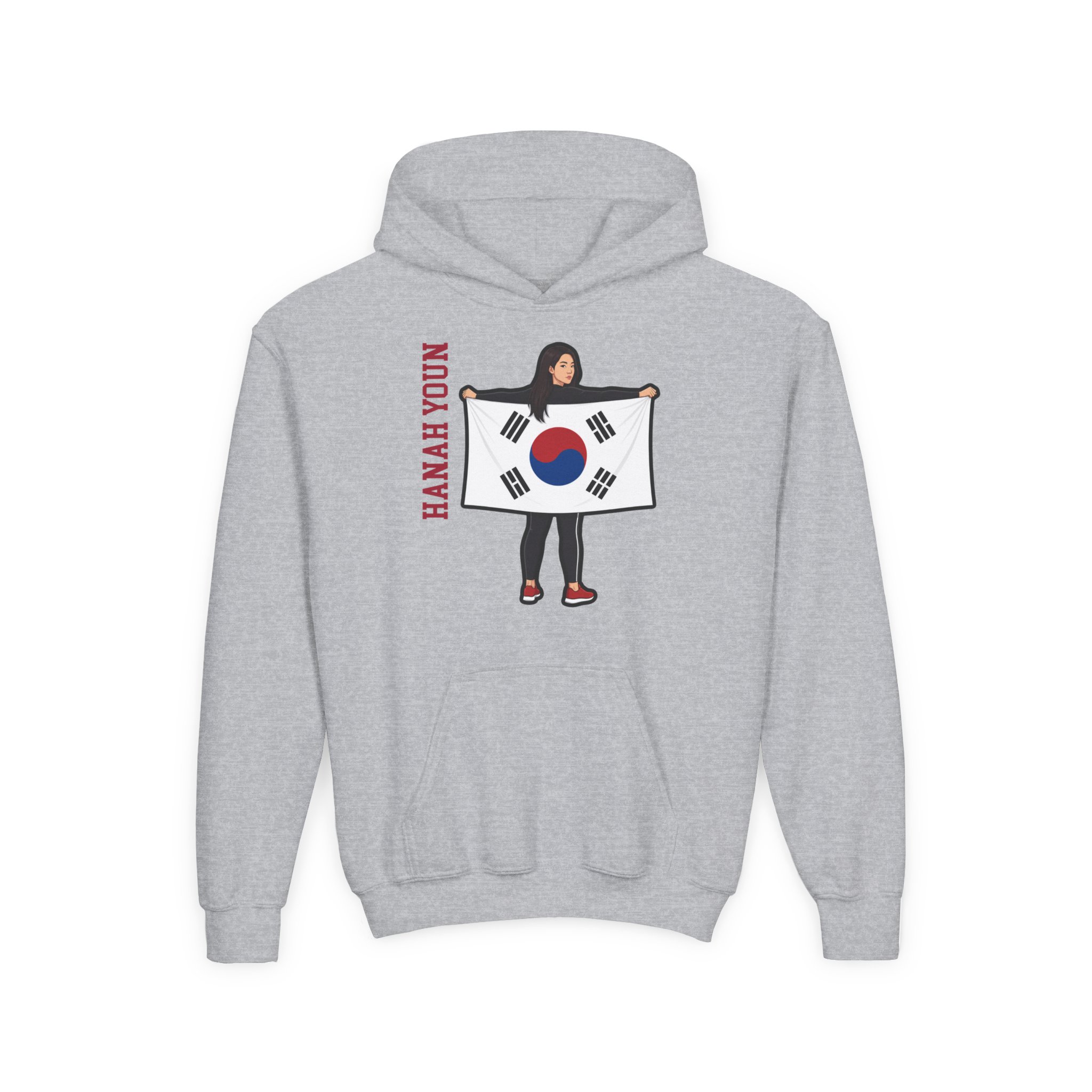 Youth Hoodie — character_name_vertical in Grey