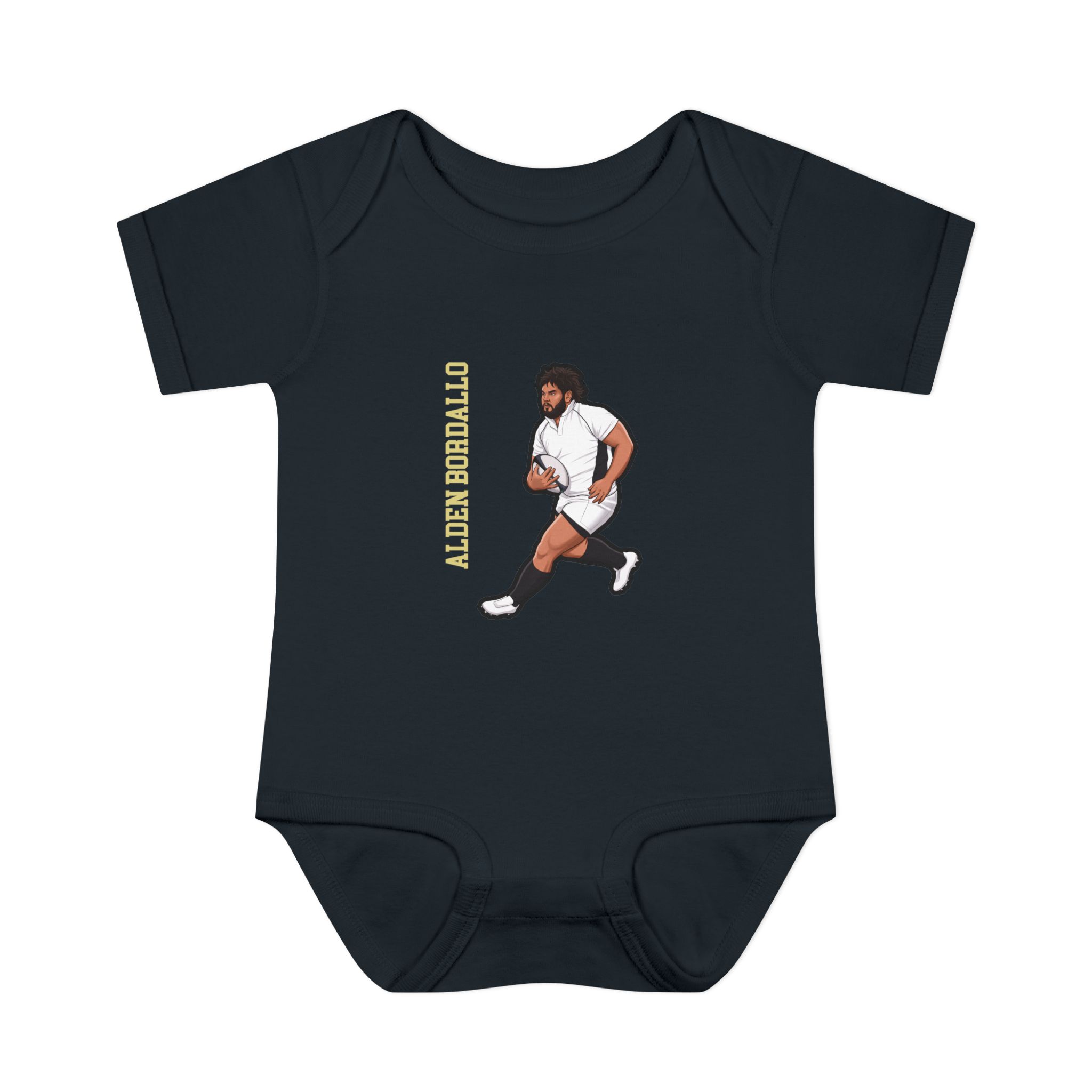 Baby Onesie — character_name_vertical in Black