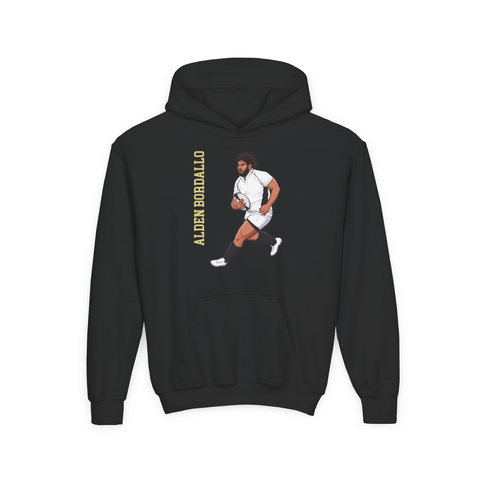 Youth Hoodie — character_name_vertical in Black