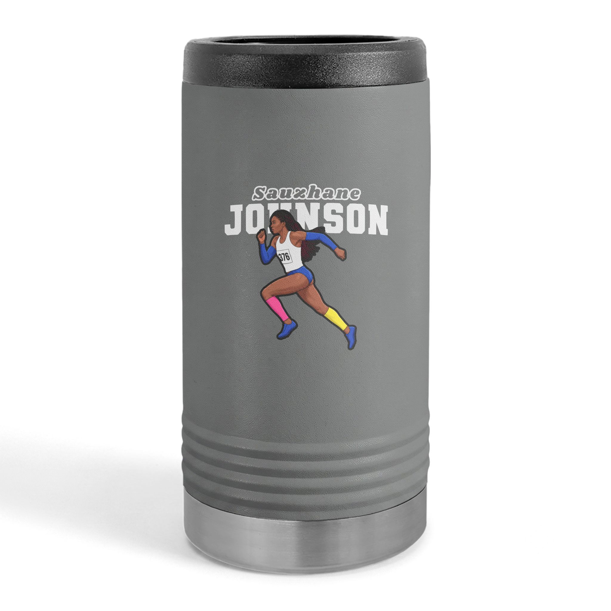 Slim Stainless Can Cooler — character_name_arch in Grey