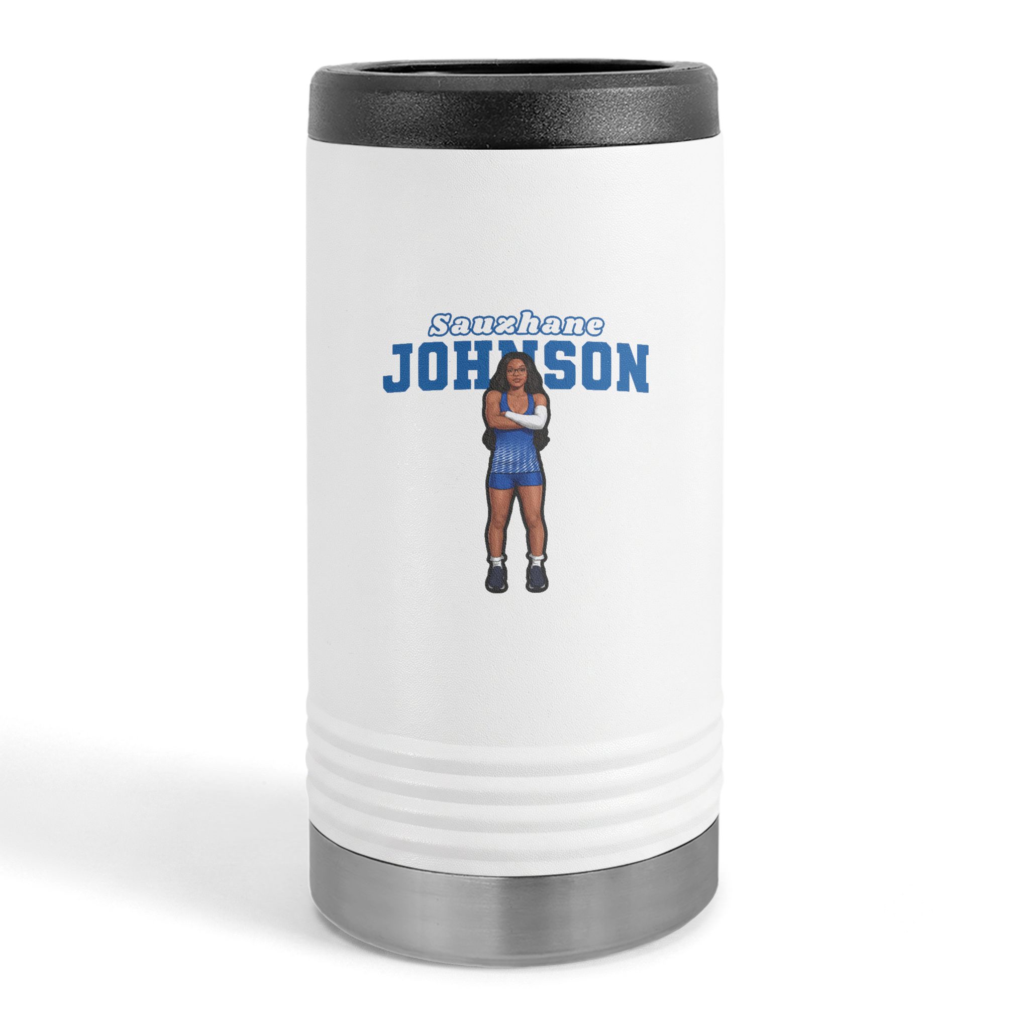Slim Stainless Can Cooler — character_name_arch in White